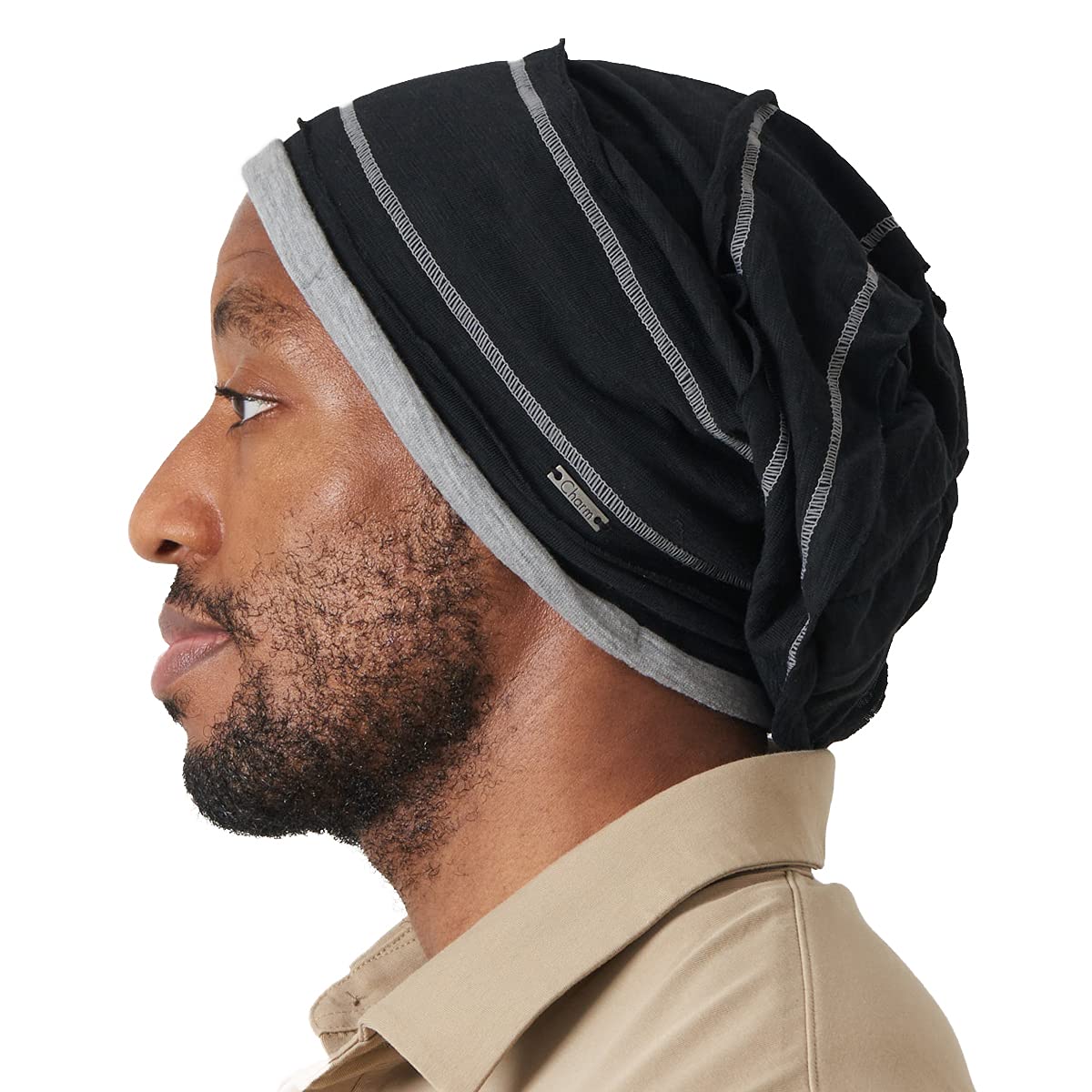 Charm Men's Black Slouchy Cotton Summer Beanie Hat - Soft Lightweight Knit Wo Baggy Slouch