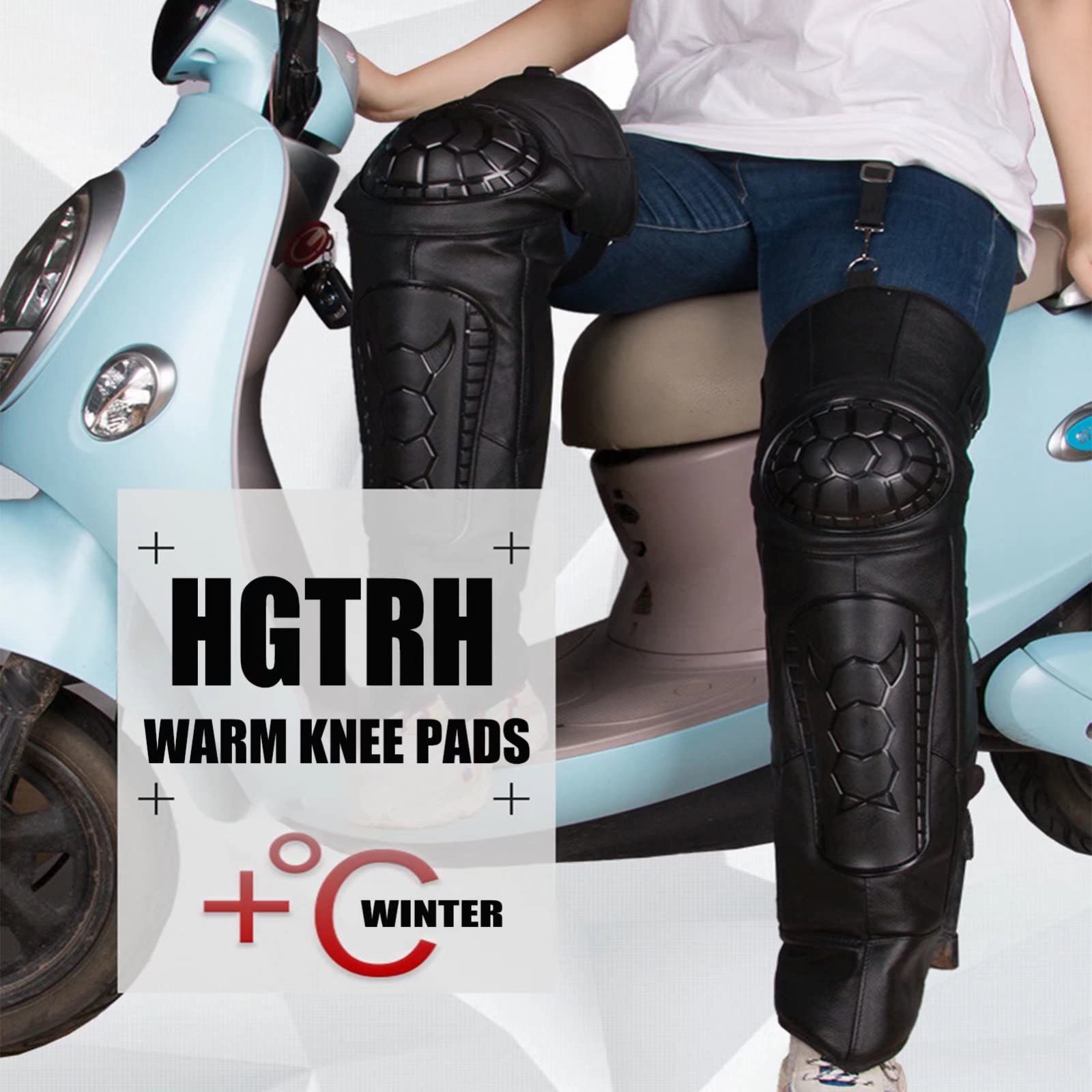 Ginocchiere per moto, Ginocchiere da moto in pelle bovina anti-freddo, impermeabili, foderate in lana, calde e invernali, 1 paio