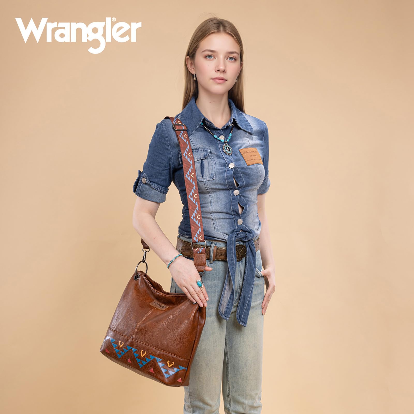 Wrangler Hobo Bags for Women Vegan Leather Top Handle Shoulder Purses and Handbags: Western Brown