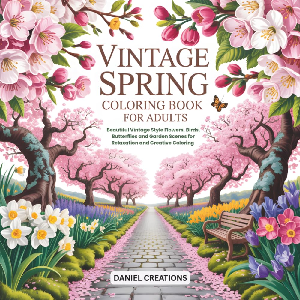 Vintage Spring Coloring Book for Adults: Beautiful Vintage Style Flowers, Birds, Butterflies and Garden Scenes for Relaxation and Creative Coloring