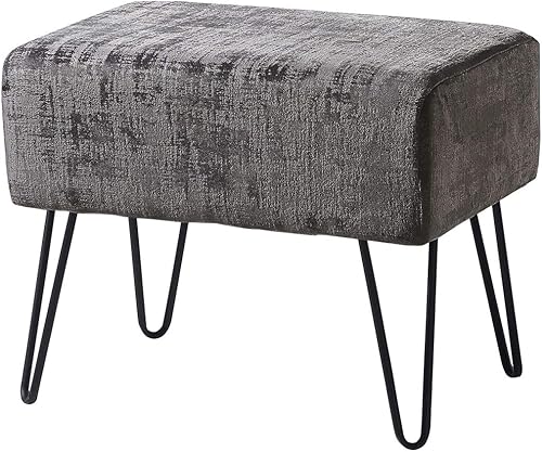 Miniatura 3 de Home Soft Things Otomana otomana de terciopelo texturizado gris, 19 x 13 x 17 pulgadas de alto, color gris campana, banco otomano de entrada mullido