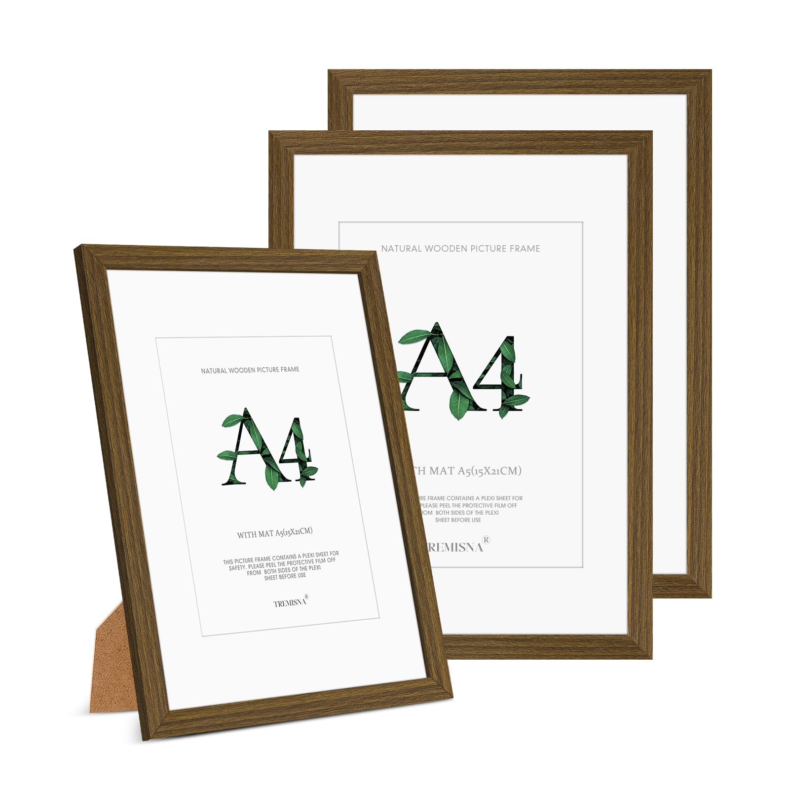 3x A4(21x29.7cm) Picture Frame Brown Wood.A4 Photo Frame — image 1