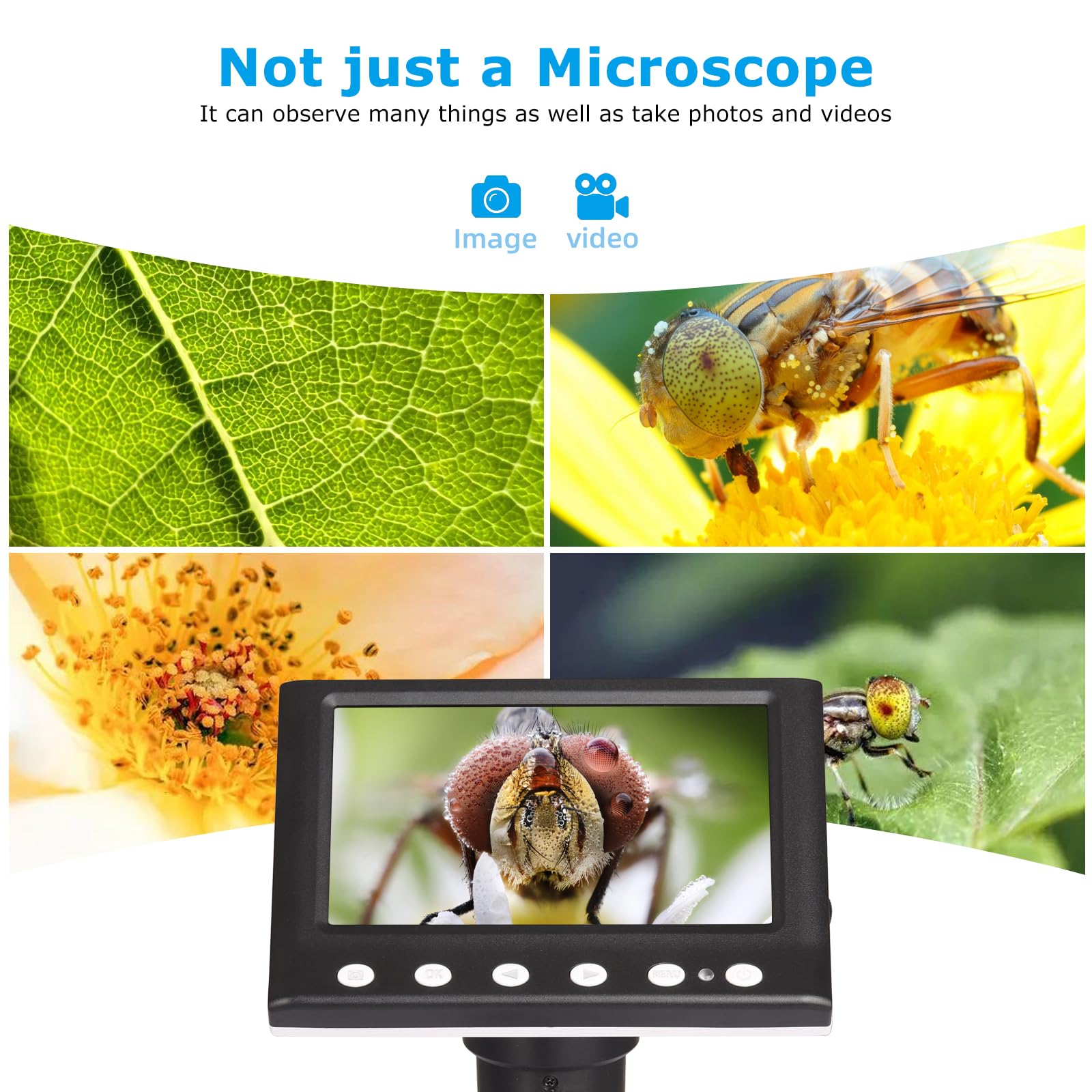 Koolertron Microscope Numérique 4,3 Pouces avec Carte TF 32G Lumière 8 LED 1000X Microscope Professionnel pour Réparation de Circuits Imprimés