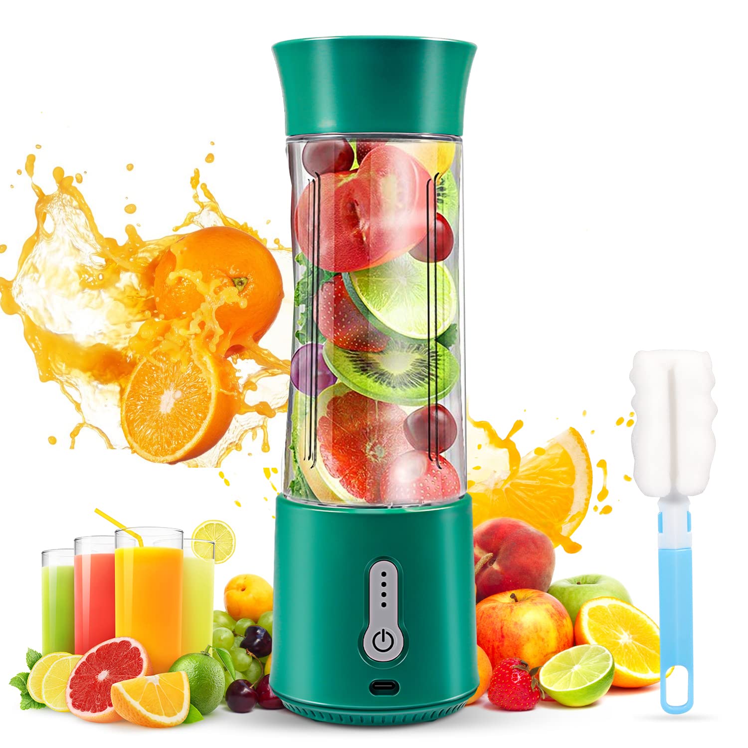 Blender pour milkshakes et smoothies vert portable avec batterie 4000 mAh