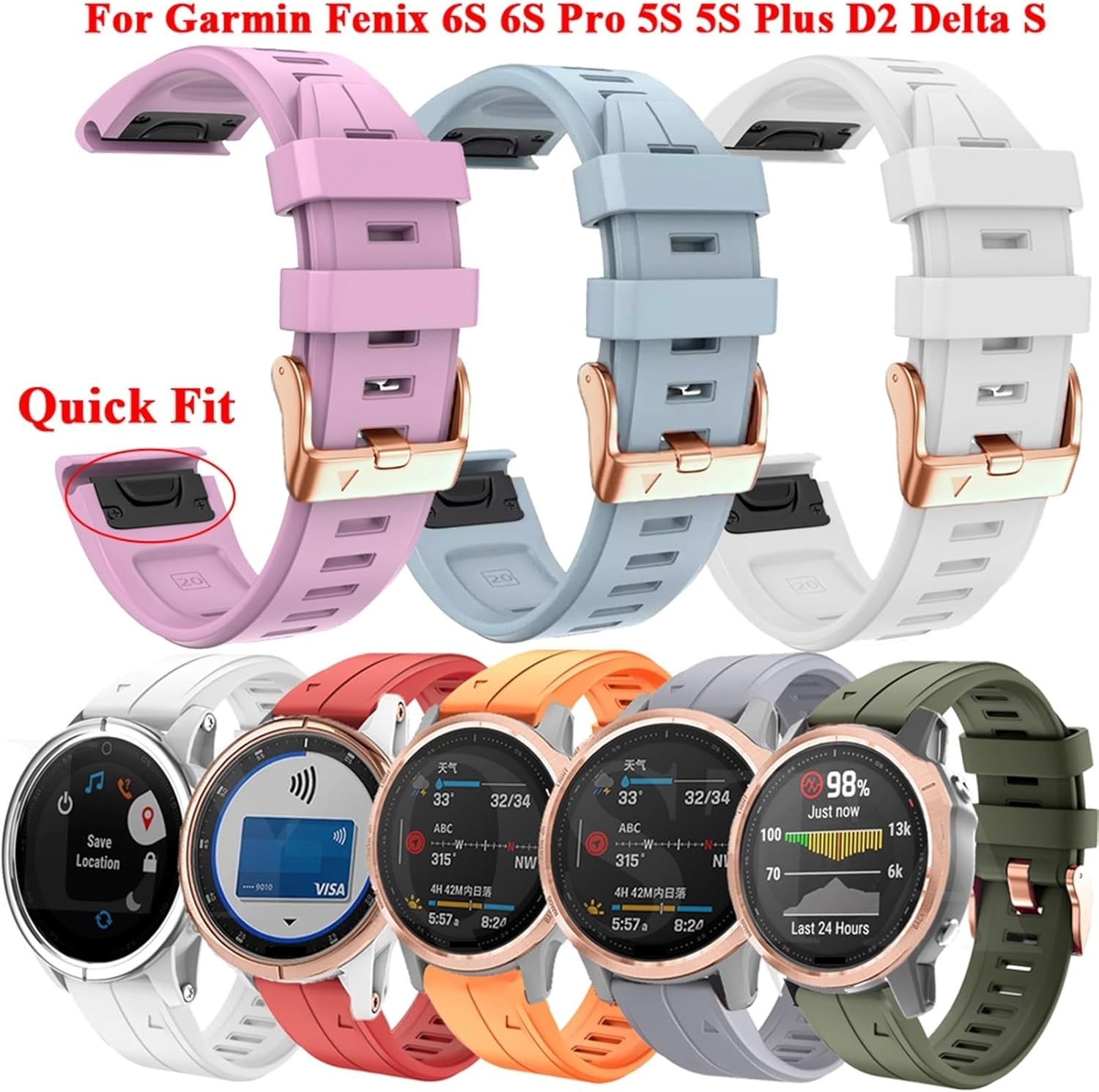 Bracelet 20mm Wrist Strap for Garmin Fenix 7S Smart Watch Band Fenix 5S 6S 6S Pro EasyFit Quick Release Belt Wristband (Color : Style Black, Size : 20mm Fenix 6S)