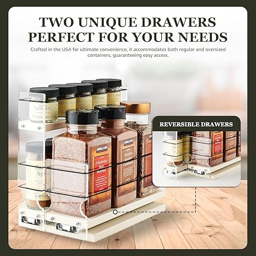Miniatura 10 de Vertical Spice - Estante de especias estrecho para armario de cocina con 2 cajones y 2 niveles - Capacidad para 20 tarros de especias - Organizador