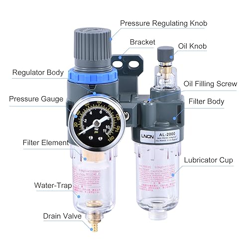 Miniatura 2 de Filtro de aire de compresor de 14 pulgadas Regulador de presión Filtro separador de trampa de agua y aceite con copa lubricante AFC2000