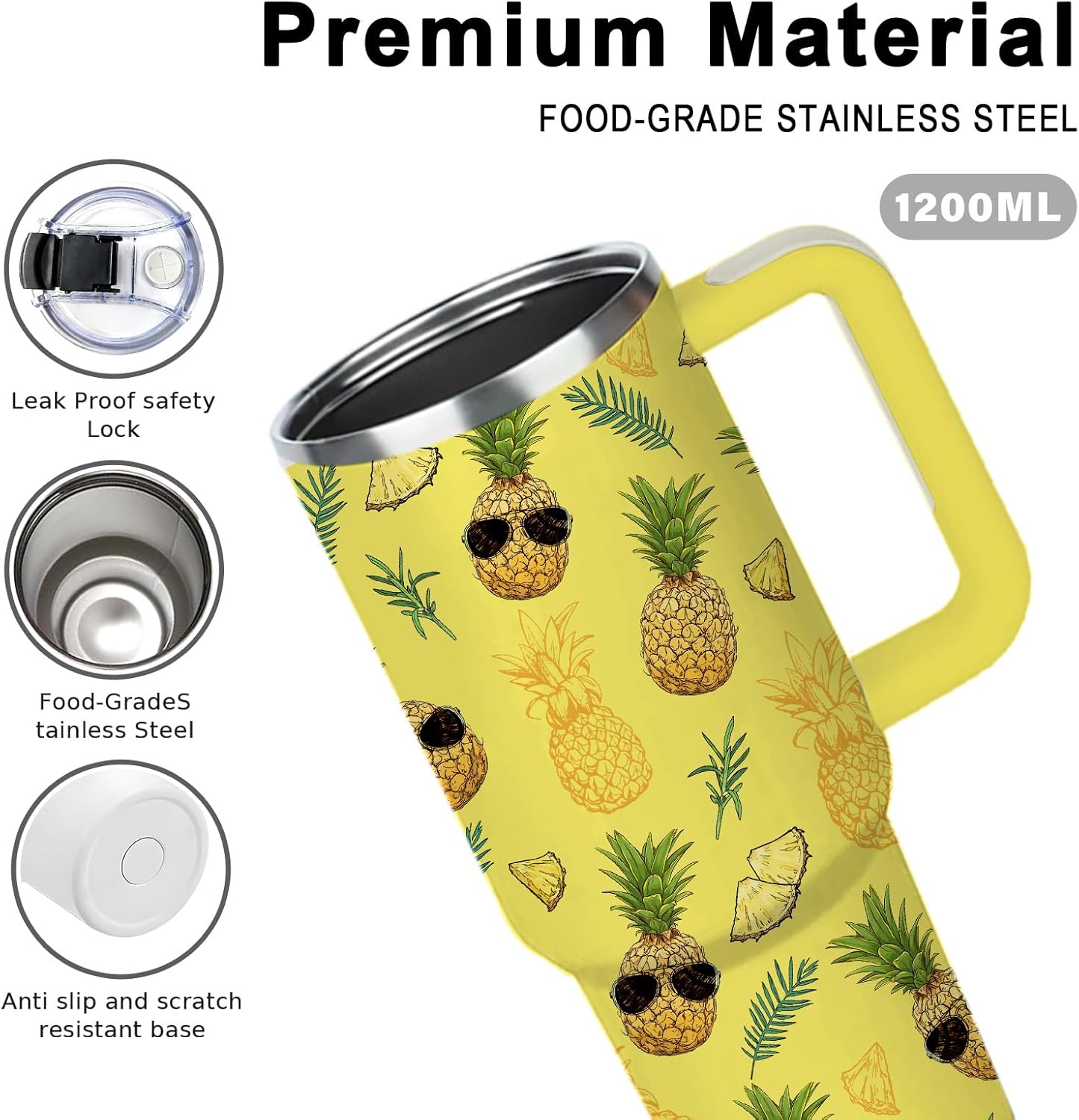 Pineapple Tumbler with Handle 40 oz, Pineapple Gifts For Women Girls, Birthday Christmas Funny Fruit Gifts for ananas Lover - Image 7