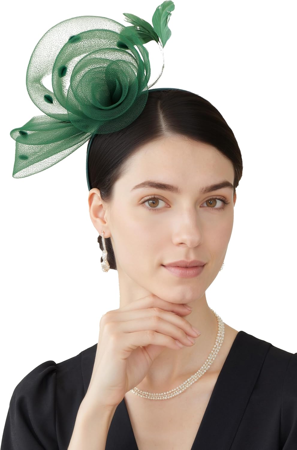 BABEYOND Fascinators Hats for Women - Tea Party Hats Kentucky Elegant Tulle Feather Bridal Wedding Headband with Hair Clip