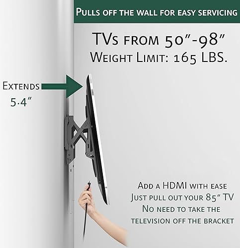 Miniatura 3 de ynVISION.DESIGN Soporte de pared para TV de inclinación avanzada para televisores grandes de 50 a 98 pulgadas, fácil de inclinar, girar, extraer