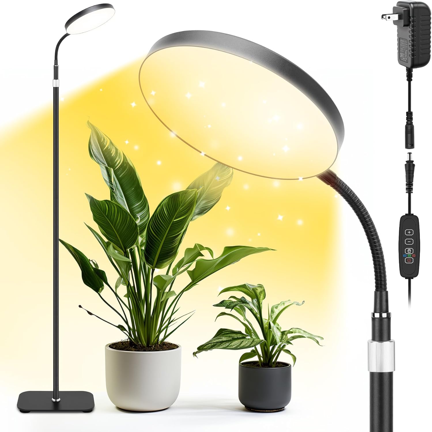 Indoor Plant Grow Light, 20W Full Spectrum Growing Warm Lights, Auto Cycle Timer, 63in Telescopic Height Adjustable Floor Stand, 10-Level Dimmable,Large Tall Small Plants LED Growth Lamp Tall Black(20W)