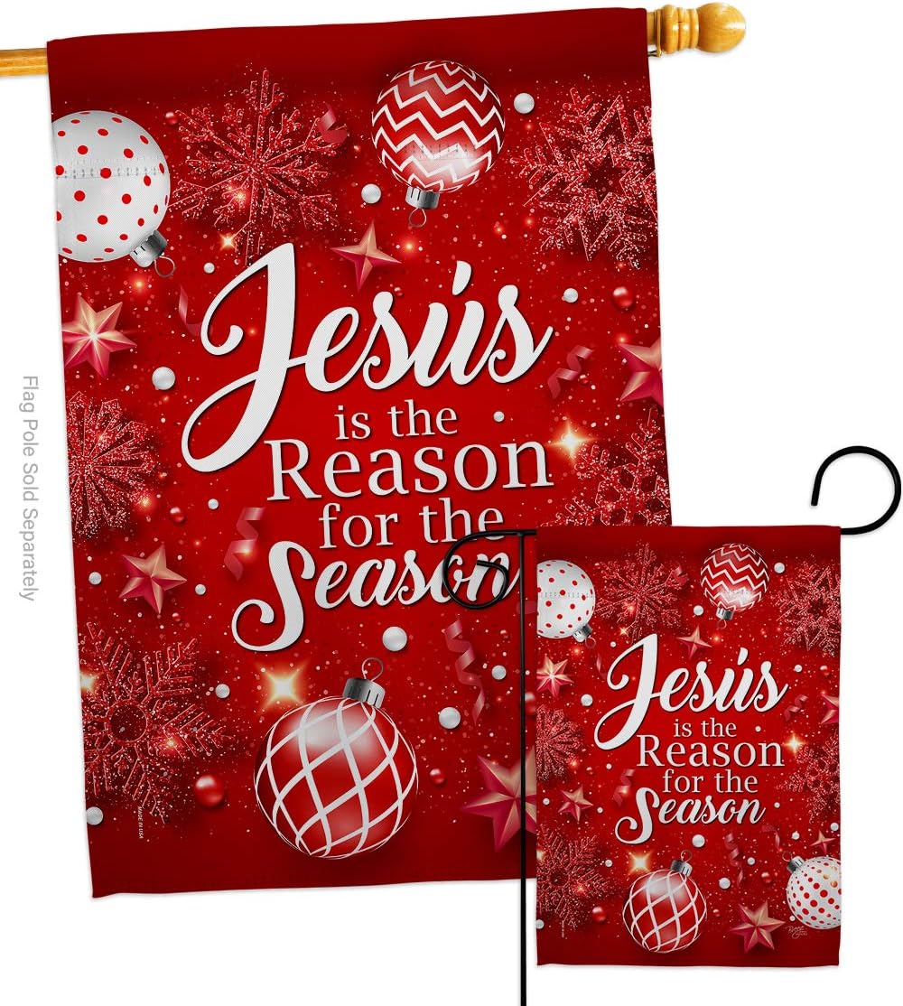 Jesus is the Reason Garden House Flags Set Wintertime Nativity Three King Religious Holy Family Season Christian Small Decorative Gift Yard Banner Double-Sided Made In USA 28 X 40
