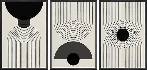 Miniatura 59 de SIGNLEADER Lienzo enmarcado para pared, juego de arte de collage de polígonos retro marrón tostado, ilustraciones con formas abstractas, arte