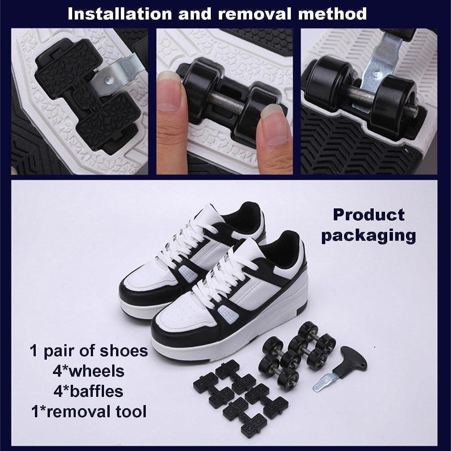 Zapatos con ruedas para niñas y niños, 2 en 1, multifuncionales, con 4 ruedas, zapatillas deportivas para niños y adultos, zapatos de skate