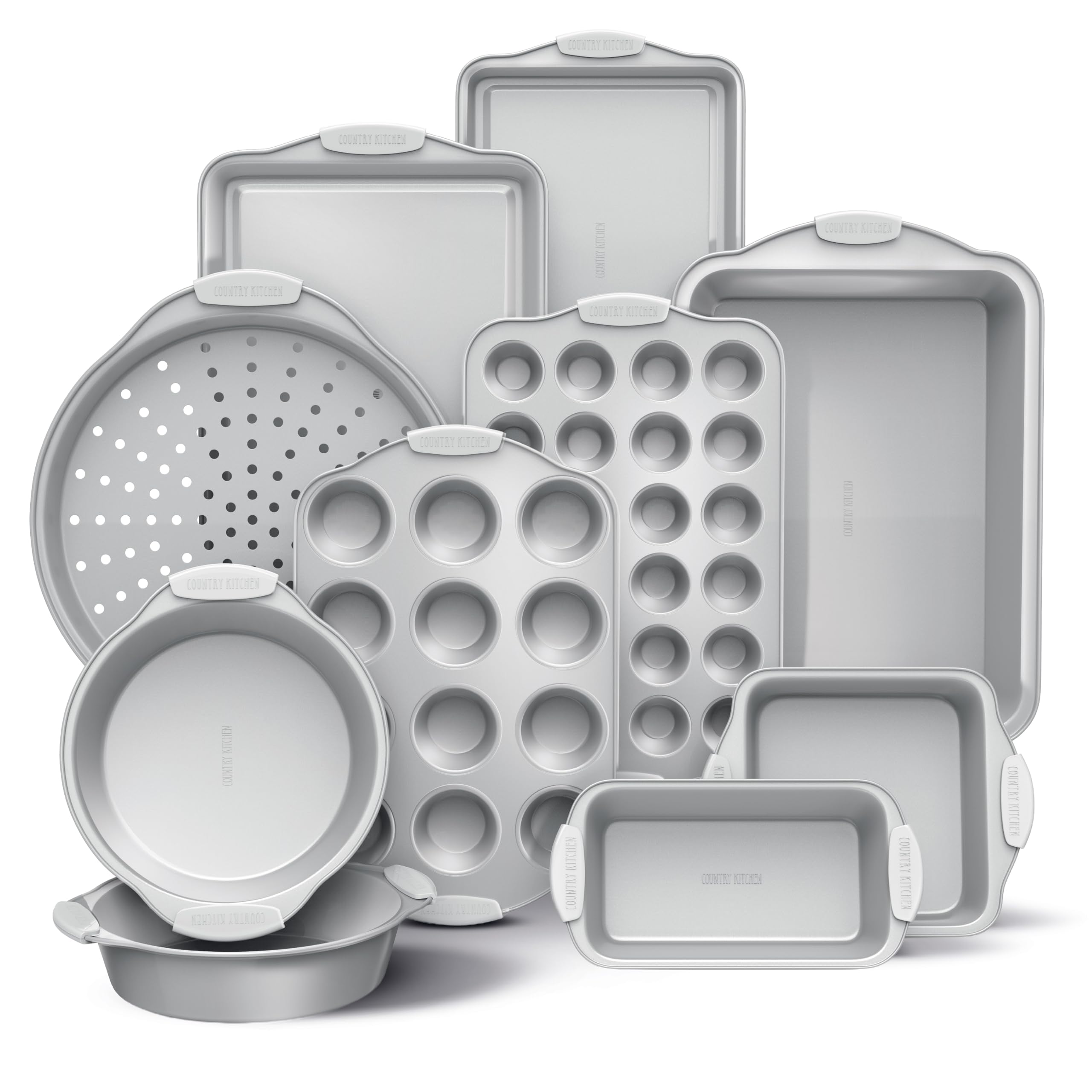 Country Kitchen Nonstick Stackable Bakeware Set - Heavy Duty, Durable, Easy Release Baking Set, Silver, 10 Pcs