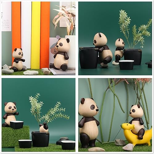 Miniatura 3 de suruim Adorable estatua de panda de madera maciza creativa linda muñeca de panda de madera maciza, adornos encantadores y modernos para joyas,