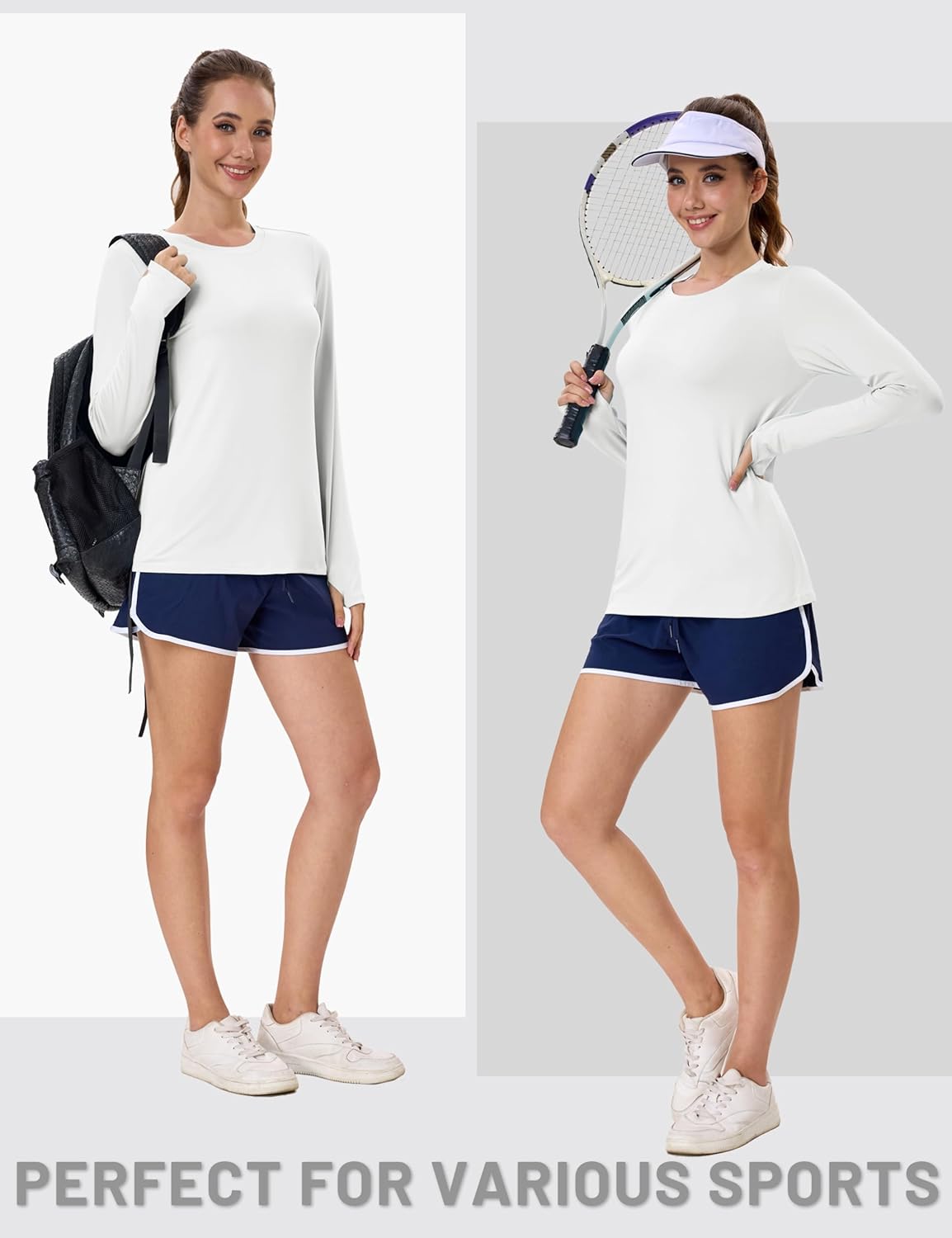 MAGCOMSEN Women's Long Sleeve Rash Guard Tshirts UPF 80+ Quick Dry Sun Shirts Swim Running Workout Tops with Thumb Holes - Image 6