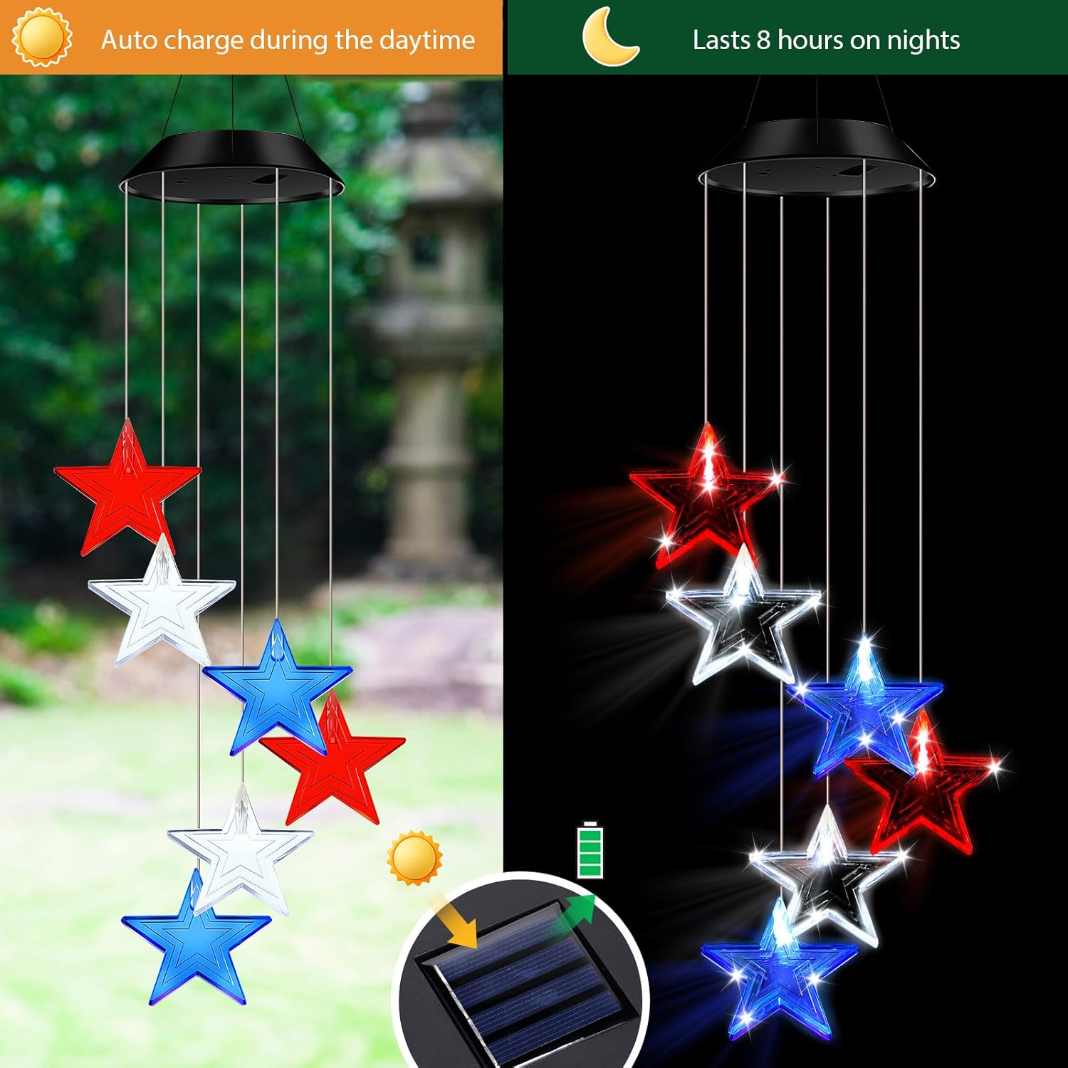 Fumete 2 Pack Solar Wind Chimes for Outside Star LED Color Changing Light Outdoor Mobile Wind Chime for Garden Patio Yard Porch Home Decor