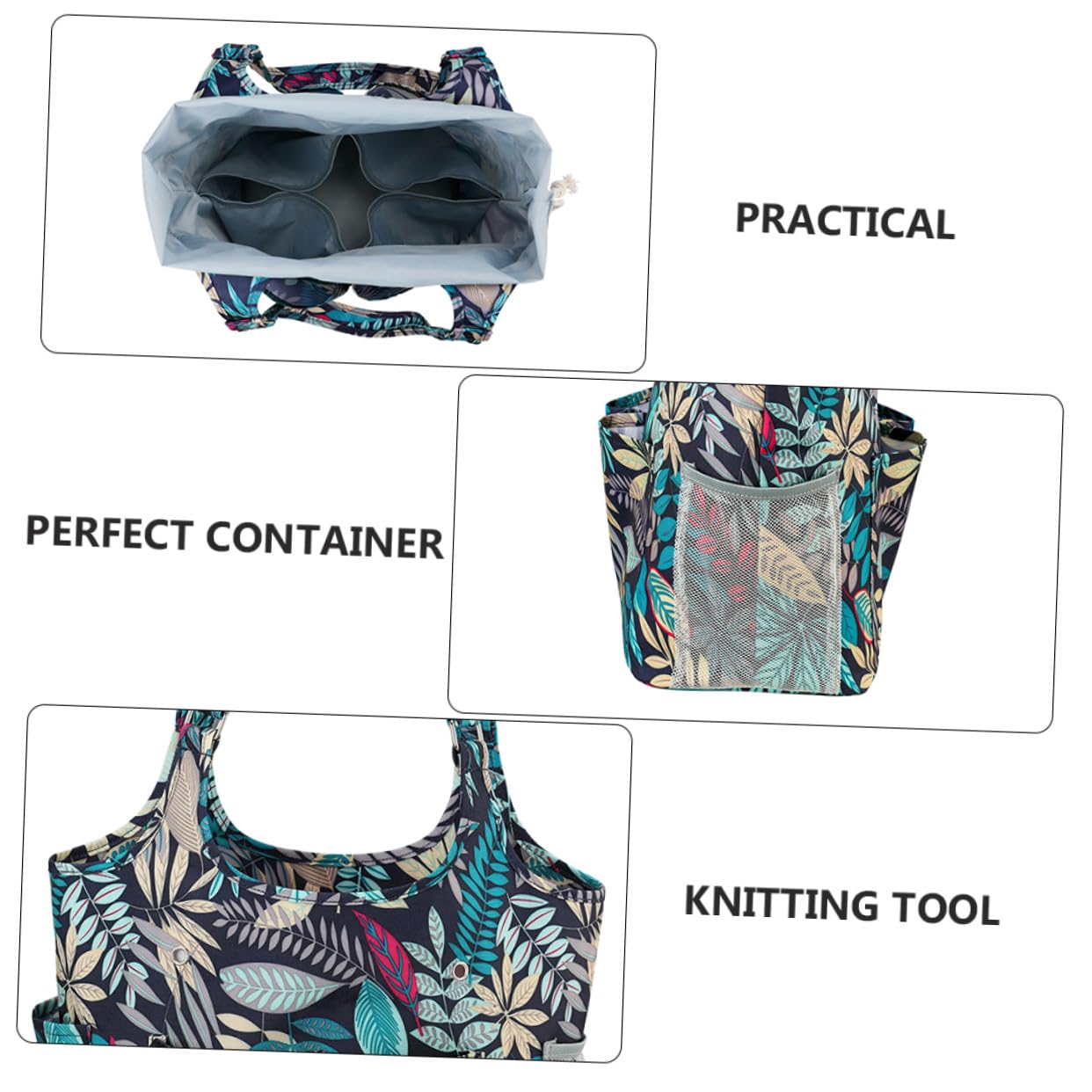 Bolsa de Almacenamiento Portátil de Tela Oxford 600D para Tejer Diseño de Hojas Múltiples Bolsillos y Correa Reforzada para Guardar Hilo de Lana