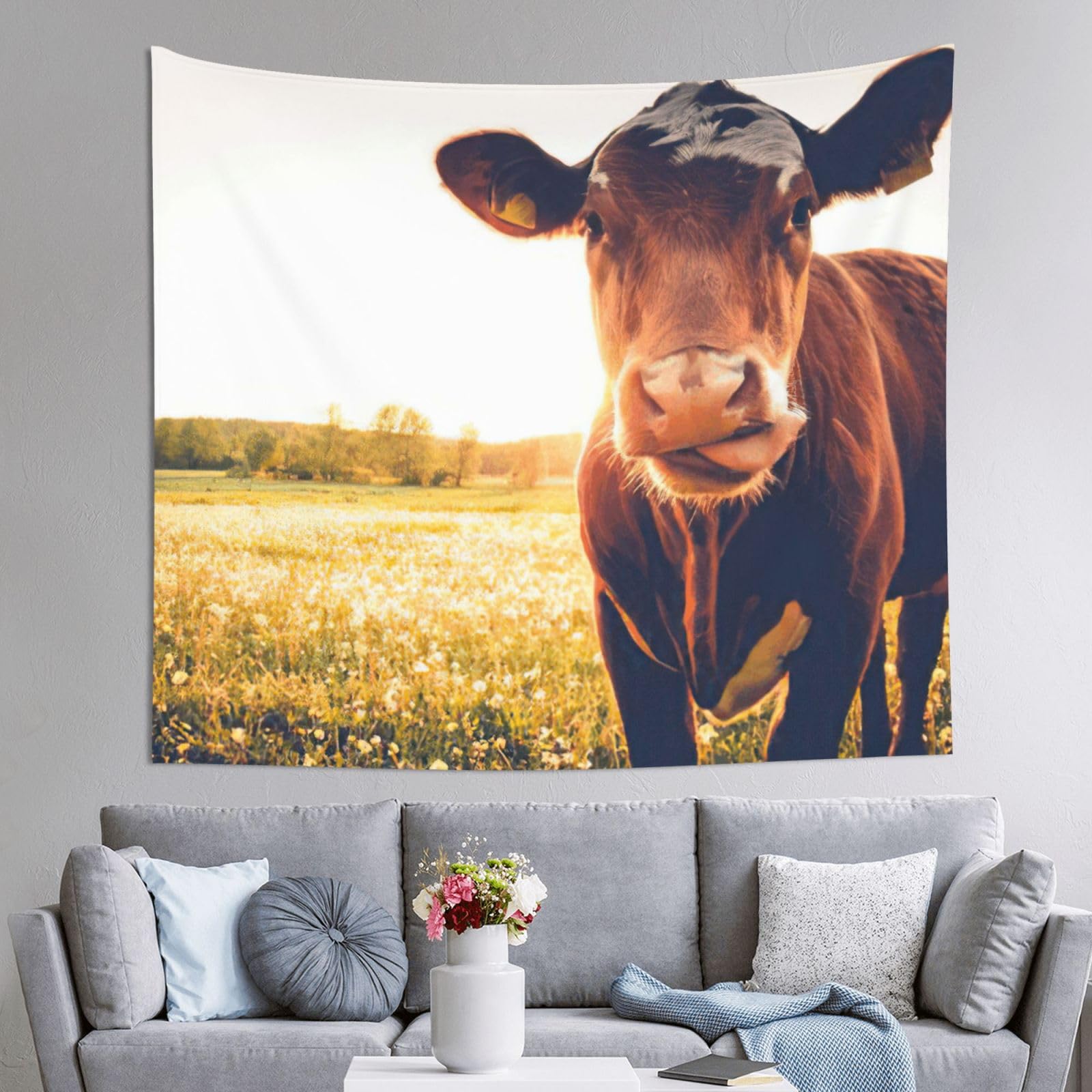 Tapiz de vaca de 152 x 130 cm para colgar en la pared de dormitorio y fondo de habitación 8