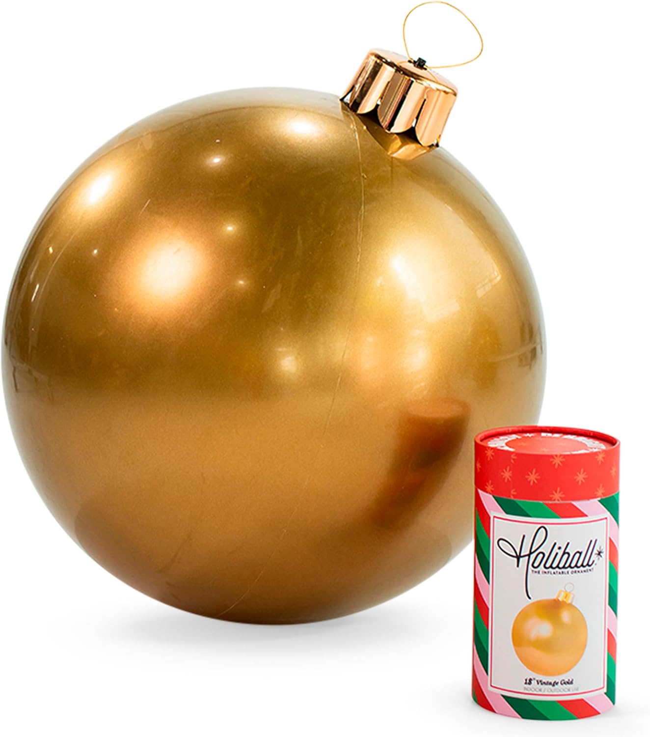 Holiball Inflatable Holiday Ornament – Ultimate Indoor/Outdoor Decoration – Reusable and Storage Friendly – for Weddings, Parties, Events, Team Colors – 18" – Vintage Gold