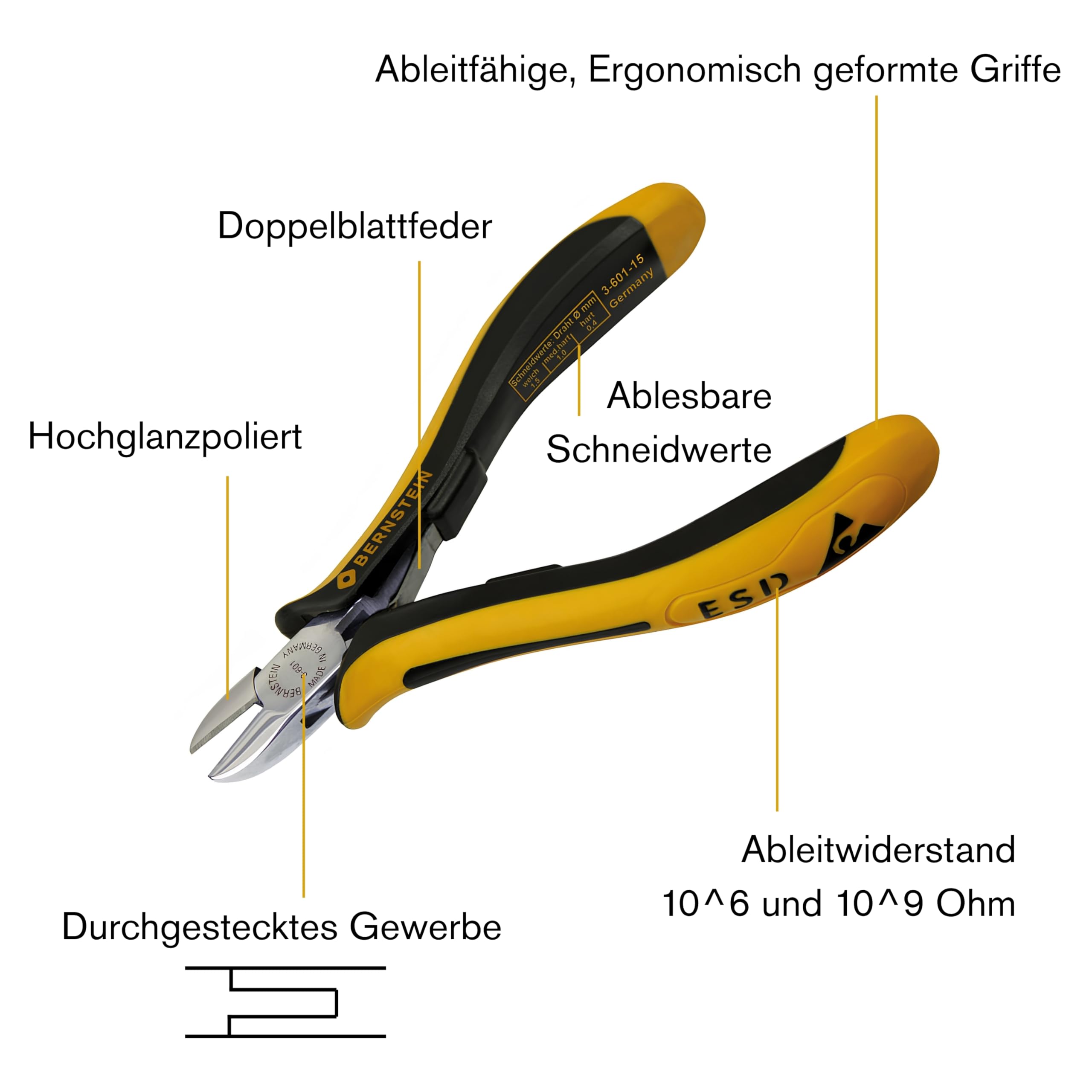 BERNSTEIN ESD Zangen Satz CLASSICline VARIO 5-tlg (inkl. ESD Werkzeughalter) | Elektronikzangen Set | Feinmechaniker Werkzeug Set