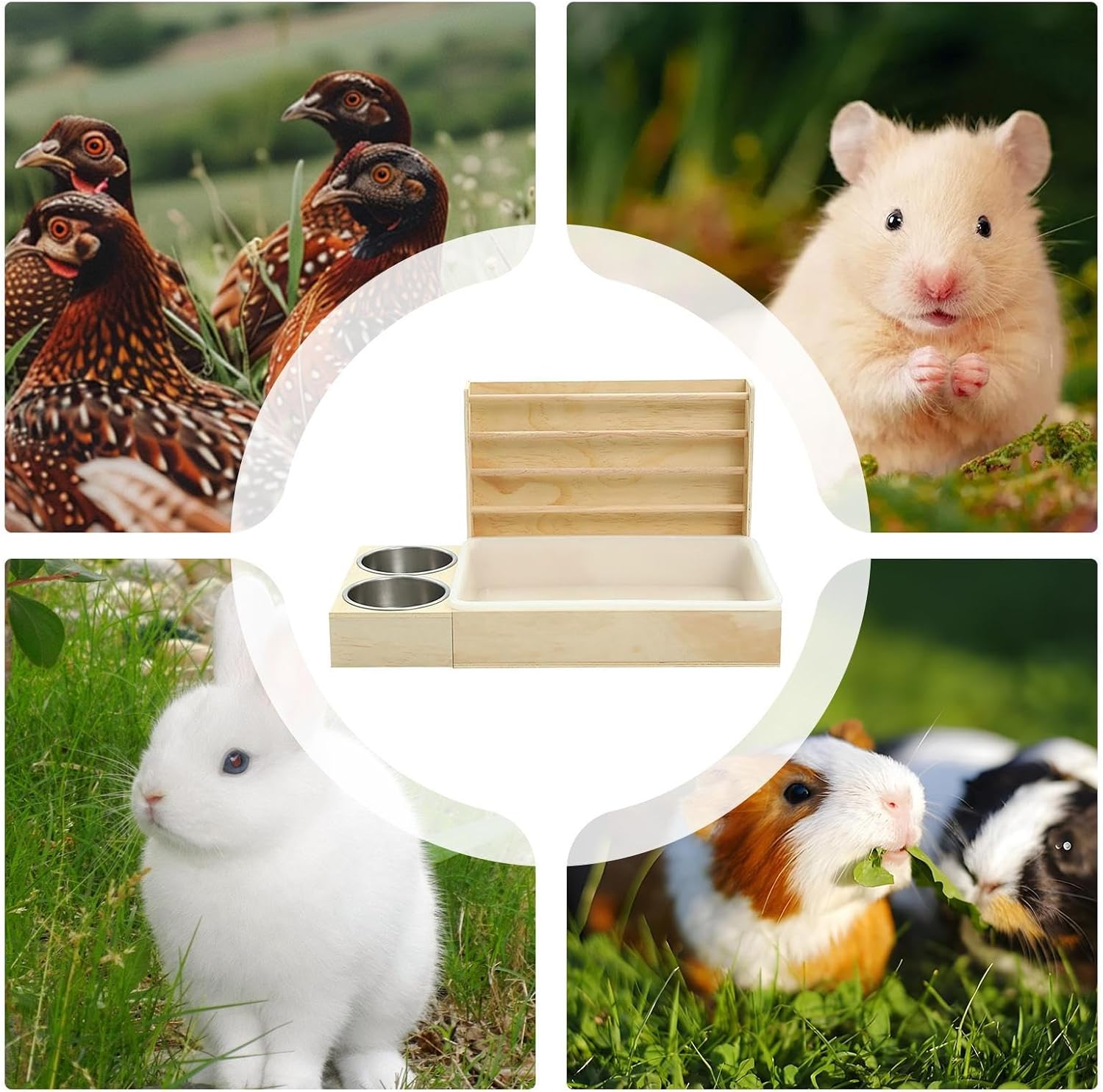 Bunny Hay Feeder with Litter Box - Wooden Hay Holder Rack, Multi-Function Bowls Feeding Station | Pet Grass Dispenser, Anti-Waste Feeder Structure for Hamsters, Chinchillas, Rabbits, Small Animals