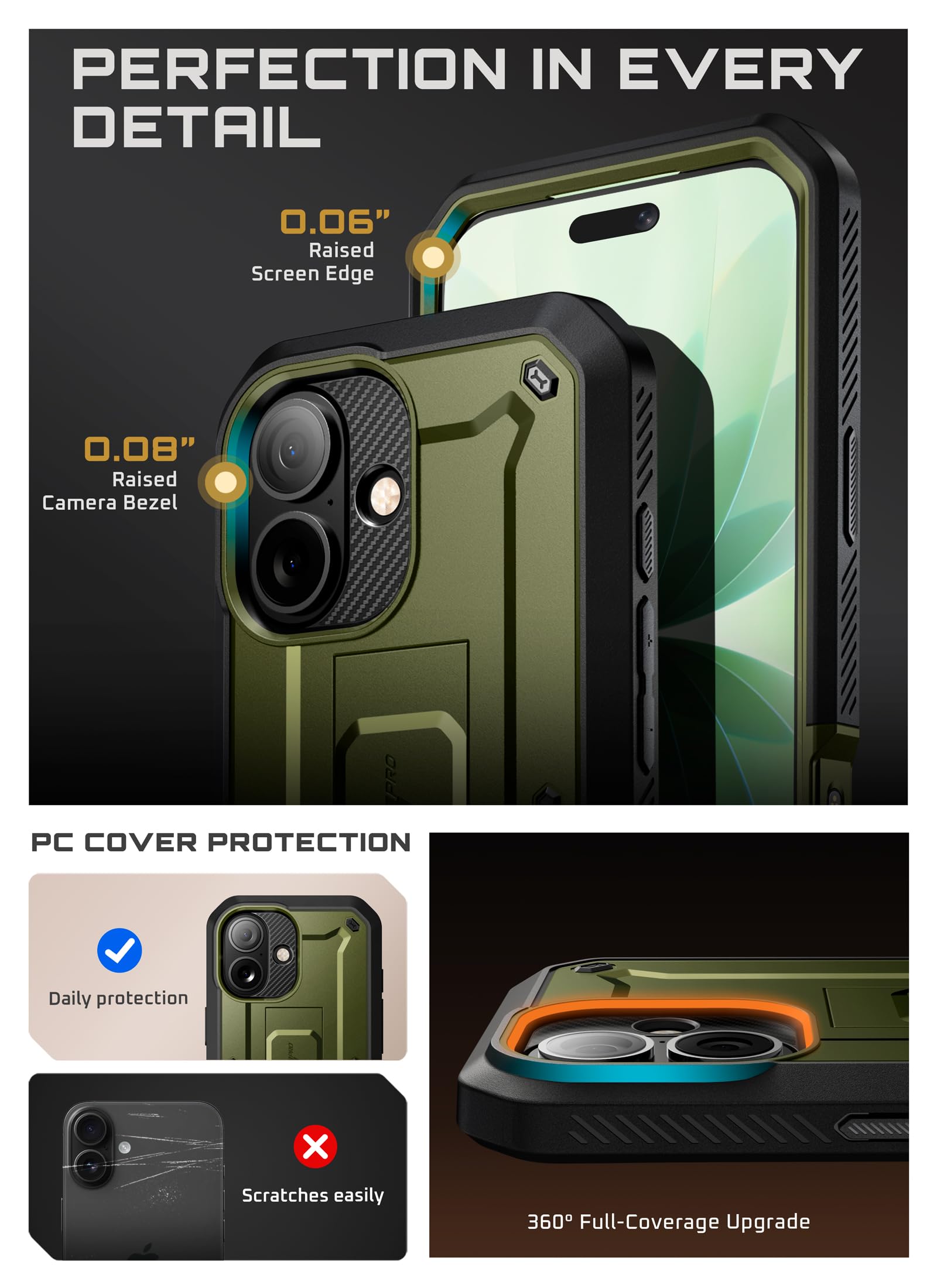 SUPCASE Funda para iPhone 17 6.3 Inch con Botón de Control de Cámara [UB Pro] Carcasa con Protector de Pantalla [Protección de Grado Militar],Verde