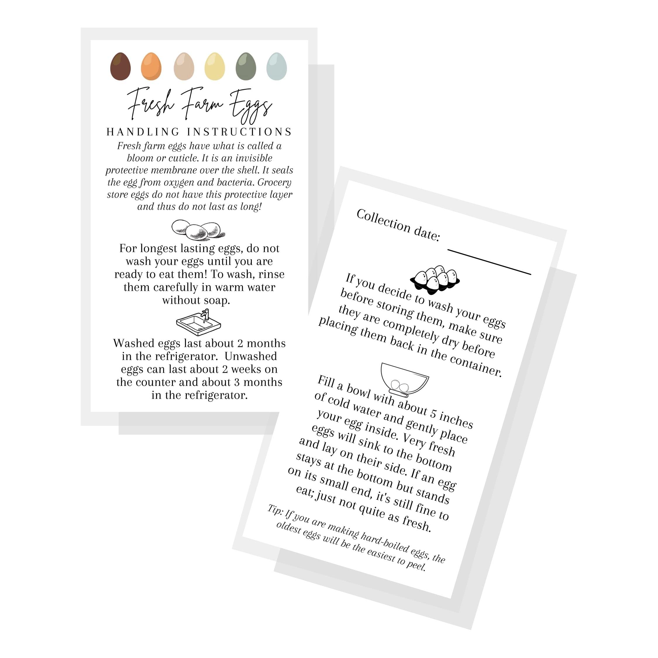 Amazon.com : Fresh Farm Eggs Handling Instructions | 50 Pack | 2x3.5"  inches Business Card | Egg Handling Instructions for Farm Fresh Eggs |  White Card with Colored Egg Design : Office Products
