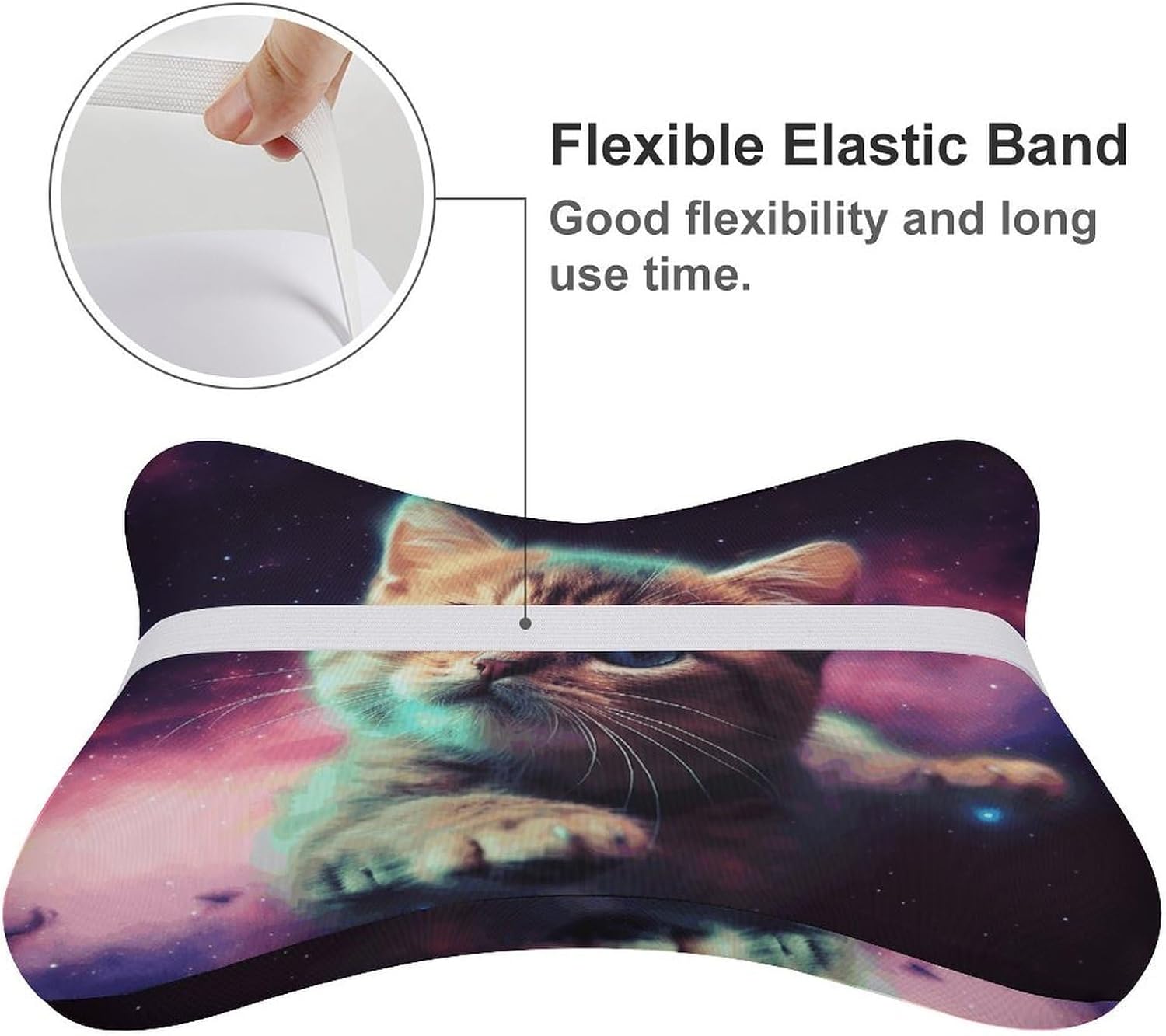 Galaxy Cat Baby Neck Pillo Slow-Rebound Memory Foam Car Headrest Pillows Bone Shaped Pillow with Elastic Band Removable Case Car Pillows for Office Travel Airplane