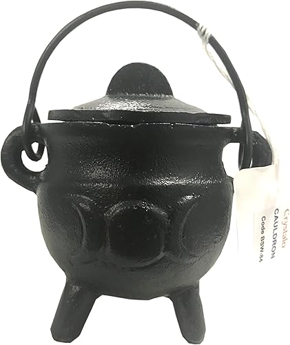 Crystalo - Caldero de hierro fundido liso con tapa de tamaño 2.75 "D 3 "H