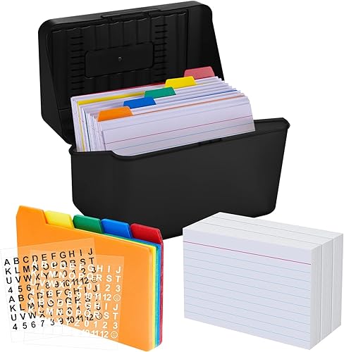 Portatarjetas de índice con divisores y tarjetas de índice a rayas, incluye 30 divisores de tarjetas de índice, 300 tarjetas de índice con rayas, 2
