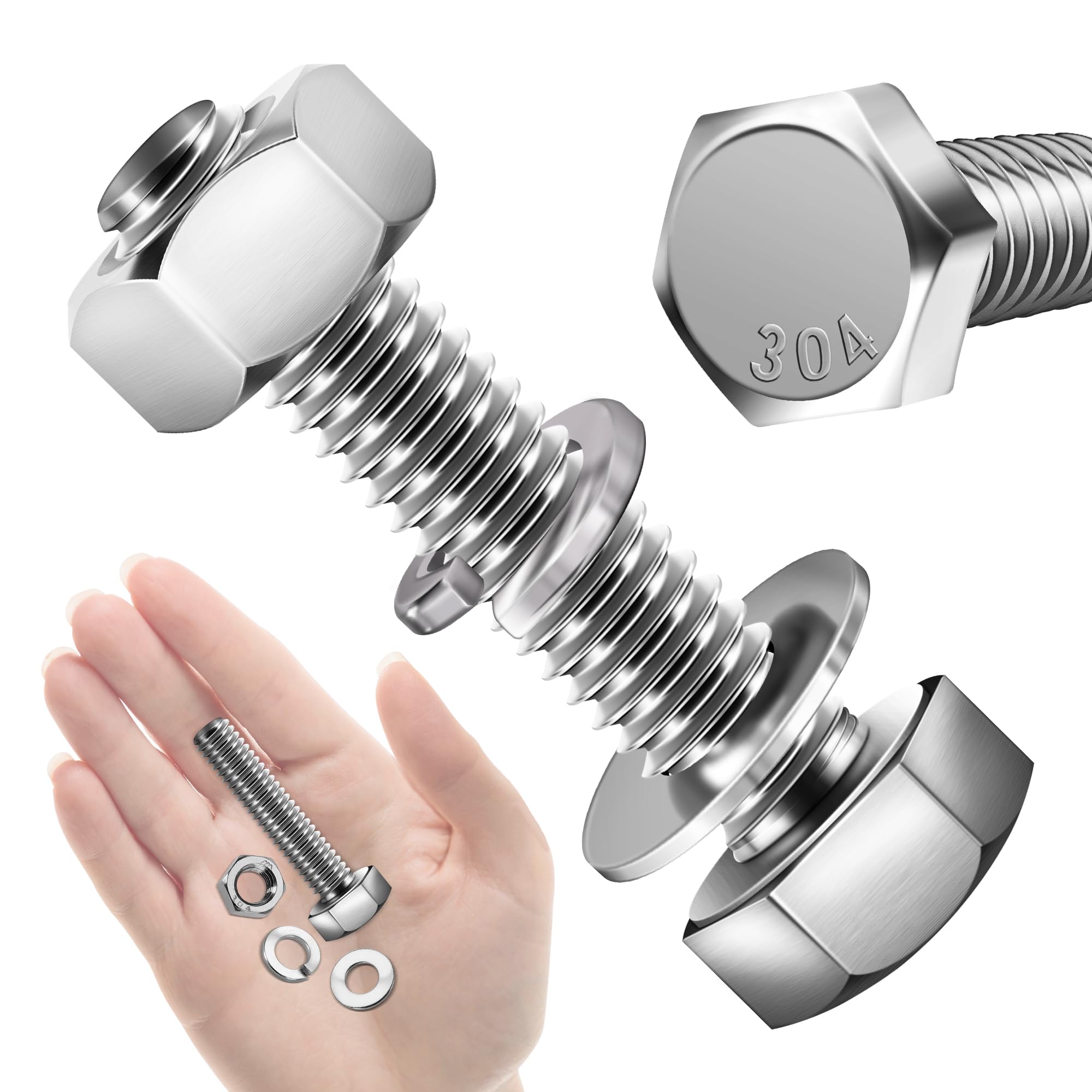 Stainless Steel Hex Bolts & Nuts Kit - 10 Sets -25 Stainless Steel Hex Bolts & Nuts Kit - 10 Sets -25