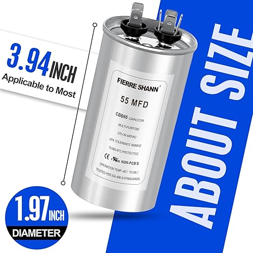 Miniatura 11 de Condensador de 50 uF/MFD para CA, 370 o 440 VCA CBB65 Condensadores redondos de doble carrera para funcionamiento del motor de CA, arranque