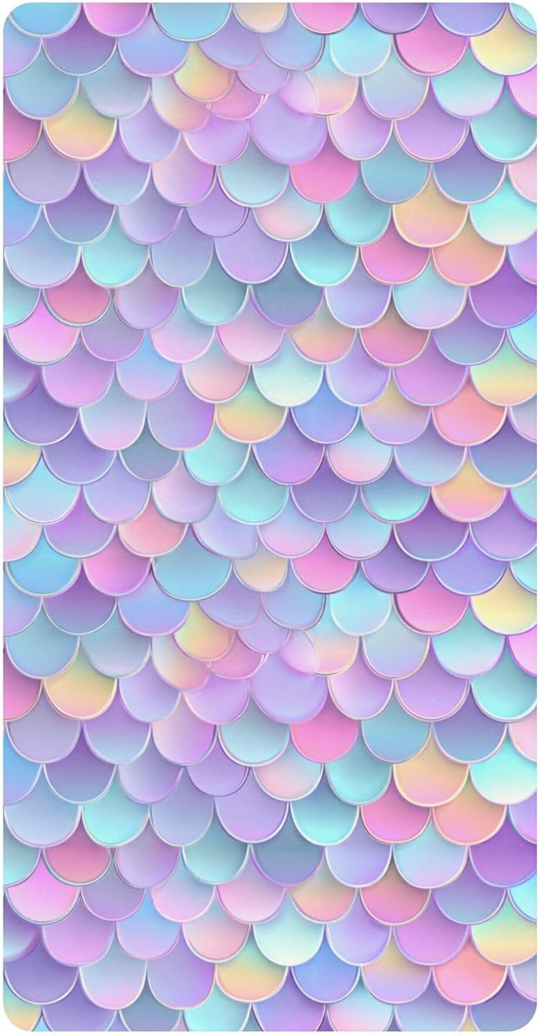 Ocean Mermaid Scale Crib Sheets Soft Breathable Fitted Cotton Baby Crib Sheets Mattress Cover for Girl Boy, 52" x 28" x 9"