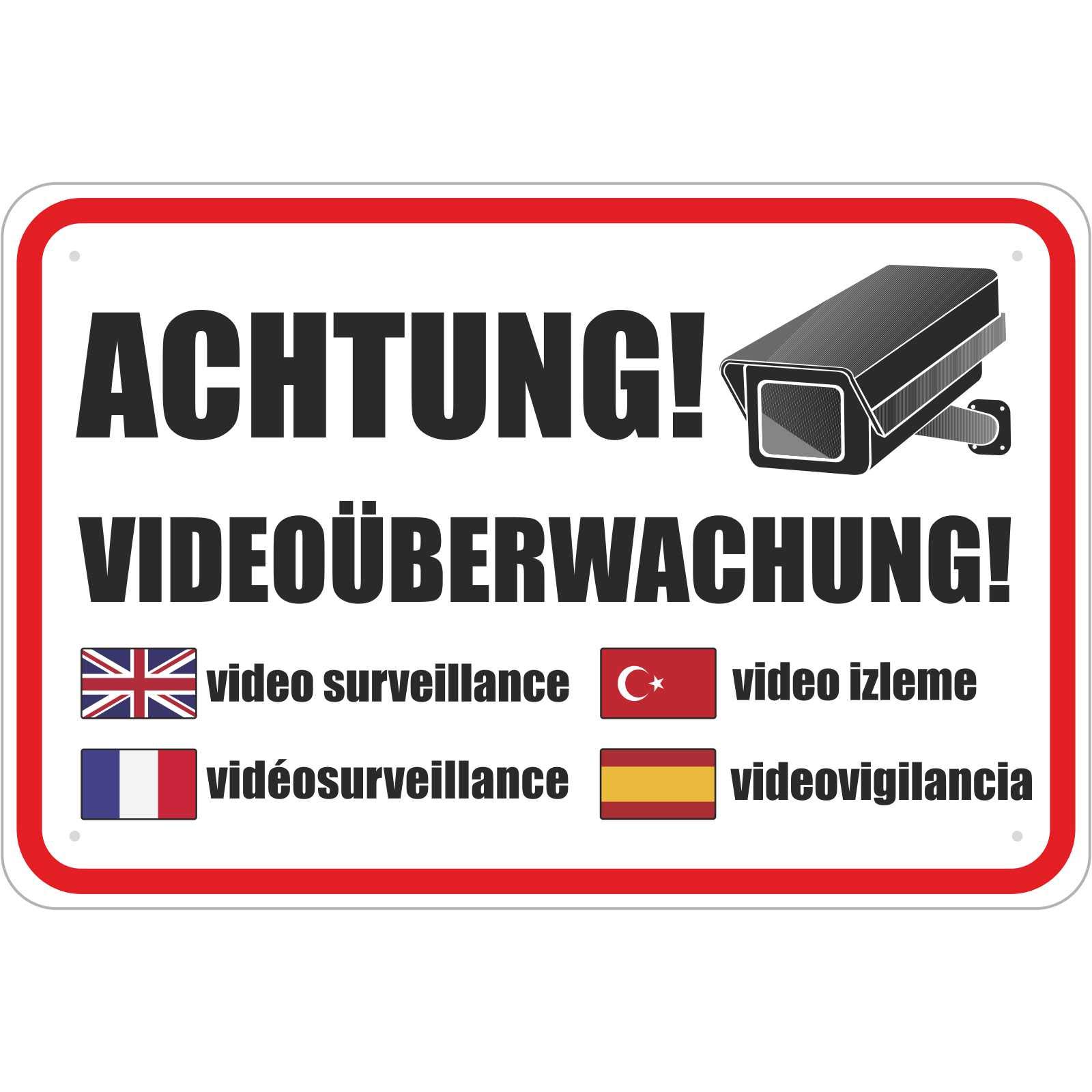 Schild "Achtung/Vorsicht Videoüberwachung" aus Aluminium-Verbundmaterial 3mm stark 40 x 60 cm