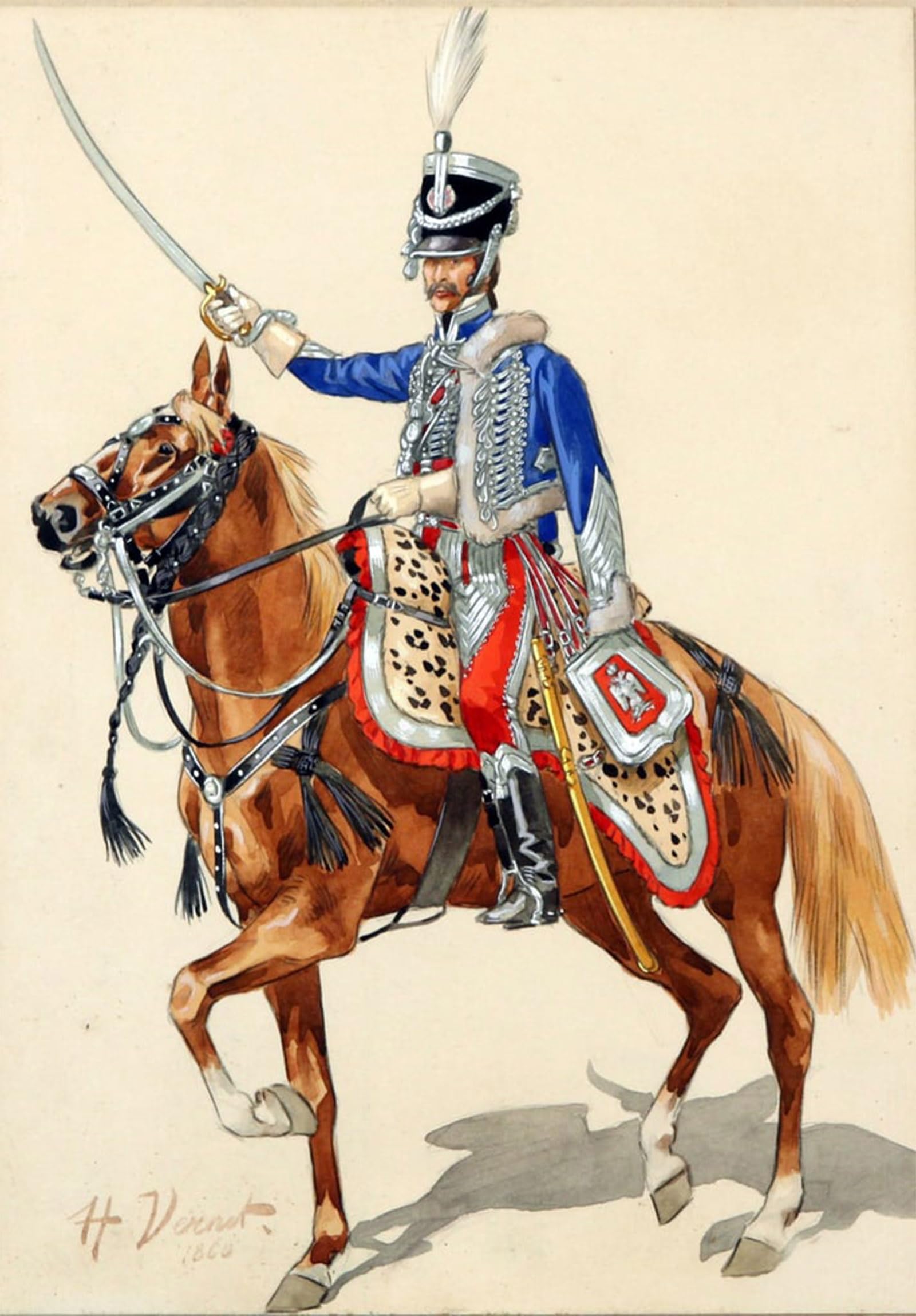 POSTERIIk Vintage Art Print Images Pictures Print Russian Hussar Raising His Sabre by Horace Vernet Modern Colour Posters for Office Home Decor 60x90cm