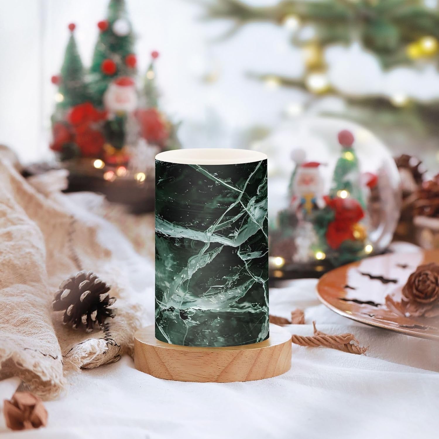 ALAZA Broken Glass Marble Flickering Flameless Candles Pillar Led Candles Battery Operated Candles with Remote and Timers Set of 2