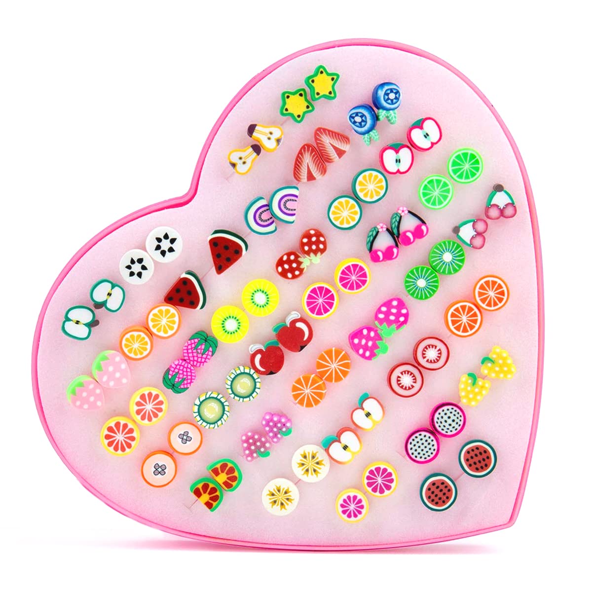 XiXiRanPendientes Hipoalergénicos, XiXiRan 36 Pares Conjunto de Pendientes de Niña, Aretes Hipoalergénicos para Niñas, Pendientes Lindos para Niñas, Frutas, Animales, Lindos Gráficos (Estilo Aleatorio)