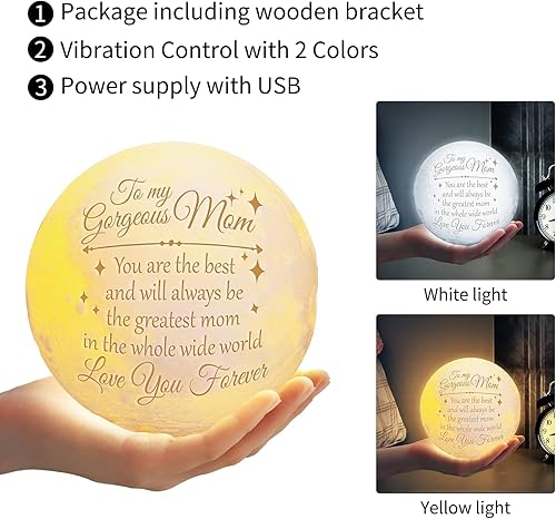 Miniatura 2 de Funnli Regalos para el día de la madre para mamá, lámpara de luna grabada, regalos de cumpleaños para mamá, luz de luna LED impresa en 3D con