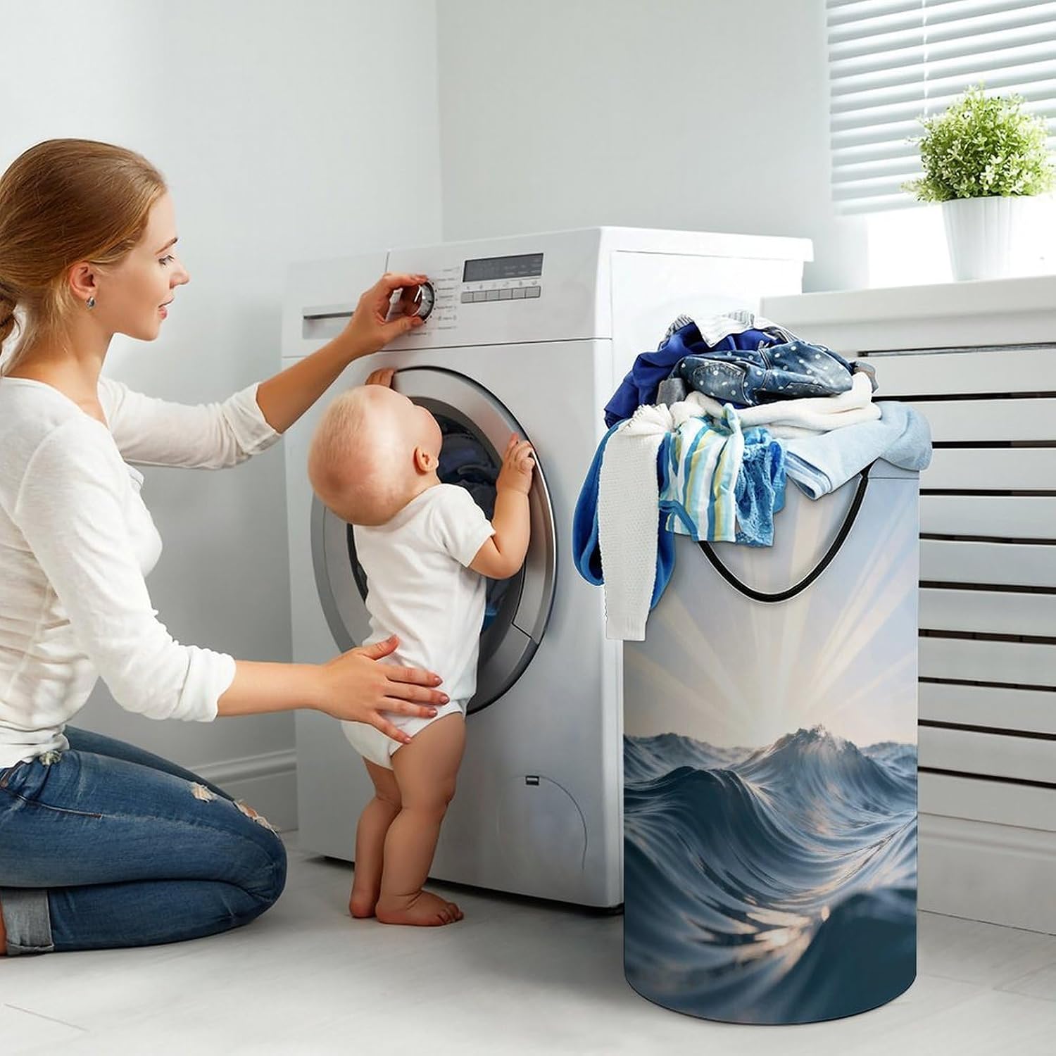 Dirty Clothes Basket Extra Large 110l Open Top Laundry Hamper With Portable Carry Handles, Foldable Waterproof Clothes Basket Spacious Laundry Bag For Bedroom Bathroom Laundry Room Dorm