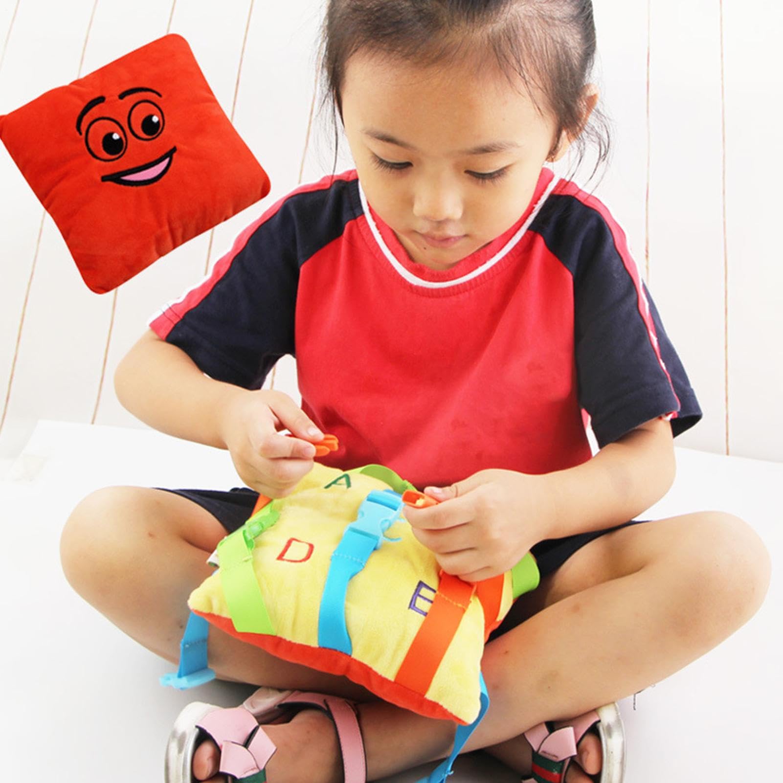 Cojín sensorial con hebilla: educativo para niños pequeños, muñeca con hebilla, educativo de motricidad fina, bolsillo interactivo con cremallera y forma de números, de