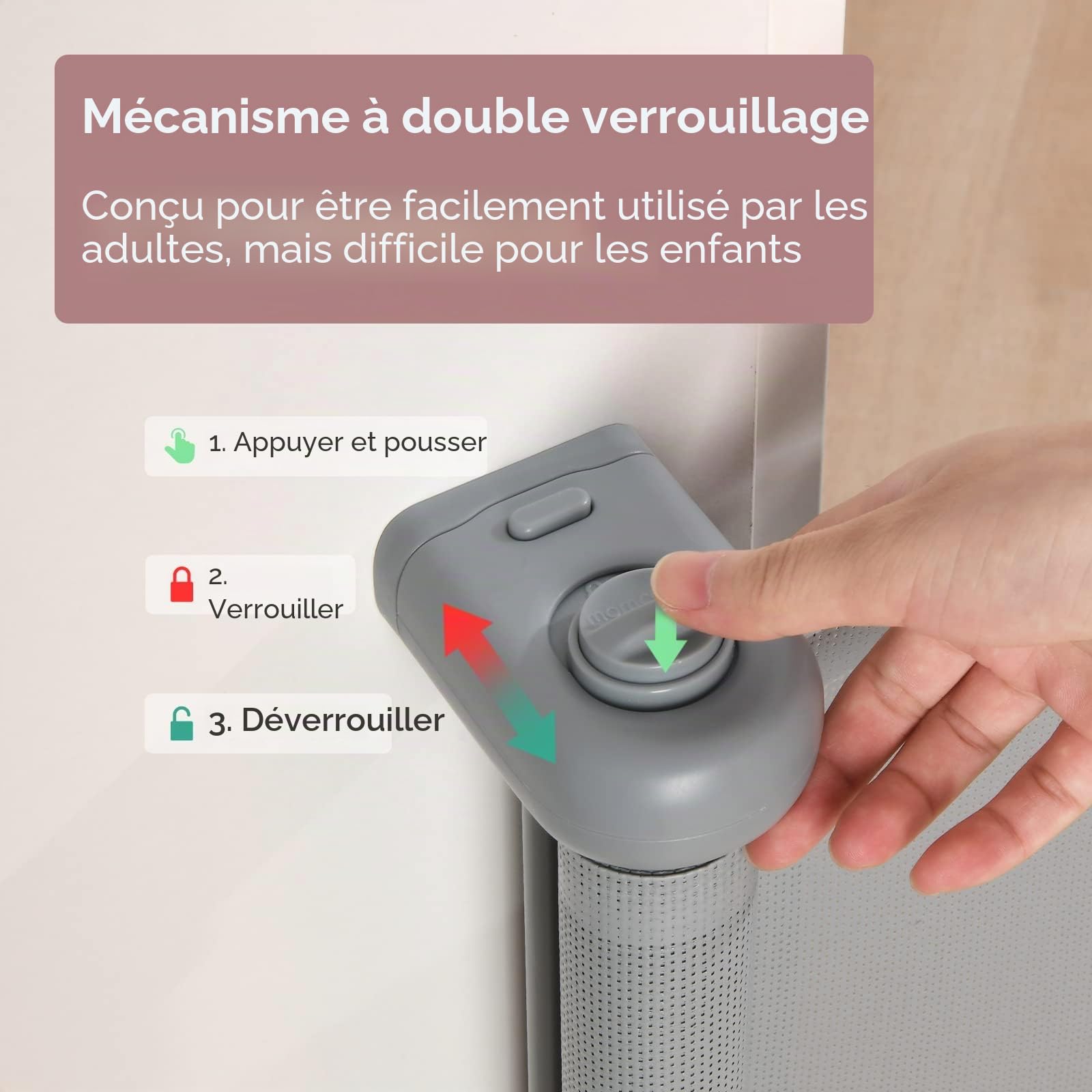 Momcozy Barrière Sécurité Enfant, Rétractable, Gris, 140cm, Maille | Flexible, Chien, Intérieur, Extérieur, 84cm, Plinthes