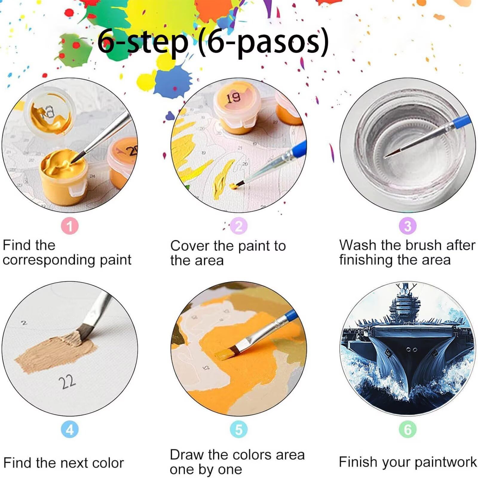 Pintar por Numeros Adultos Portaaviones, Pintar por Numeros Niños Kit Manualidades Adultos Mar Cuadros para Pintar por Numeros Pintura Acrílico, Cuadros Decoracion Salon Modernos 80X160cm 7w-K-W