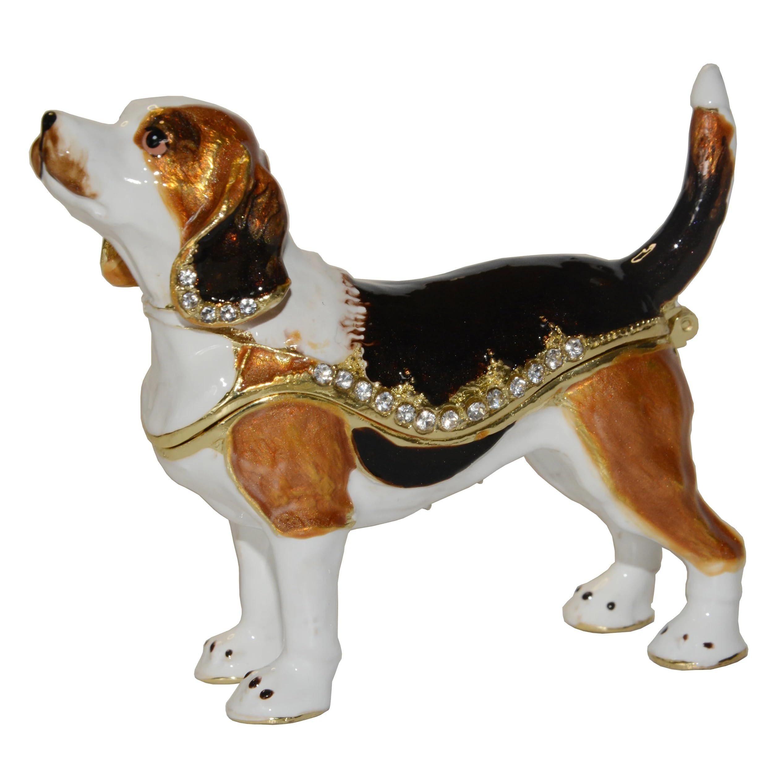 YOPI Beagle Trinket Box Enameled Decorative Boxes Metal Dog Figurine Jewelry Storage with Rhinestone Magnet Closure