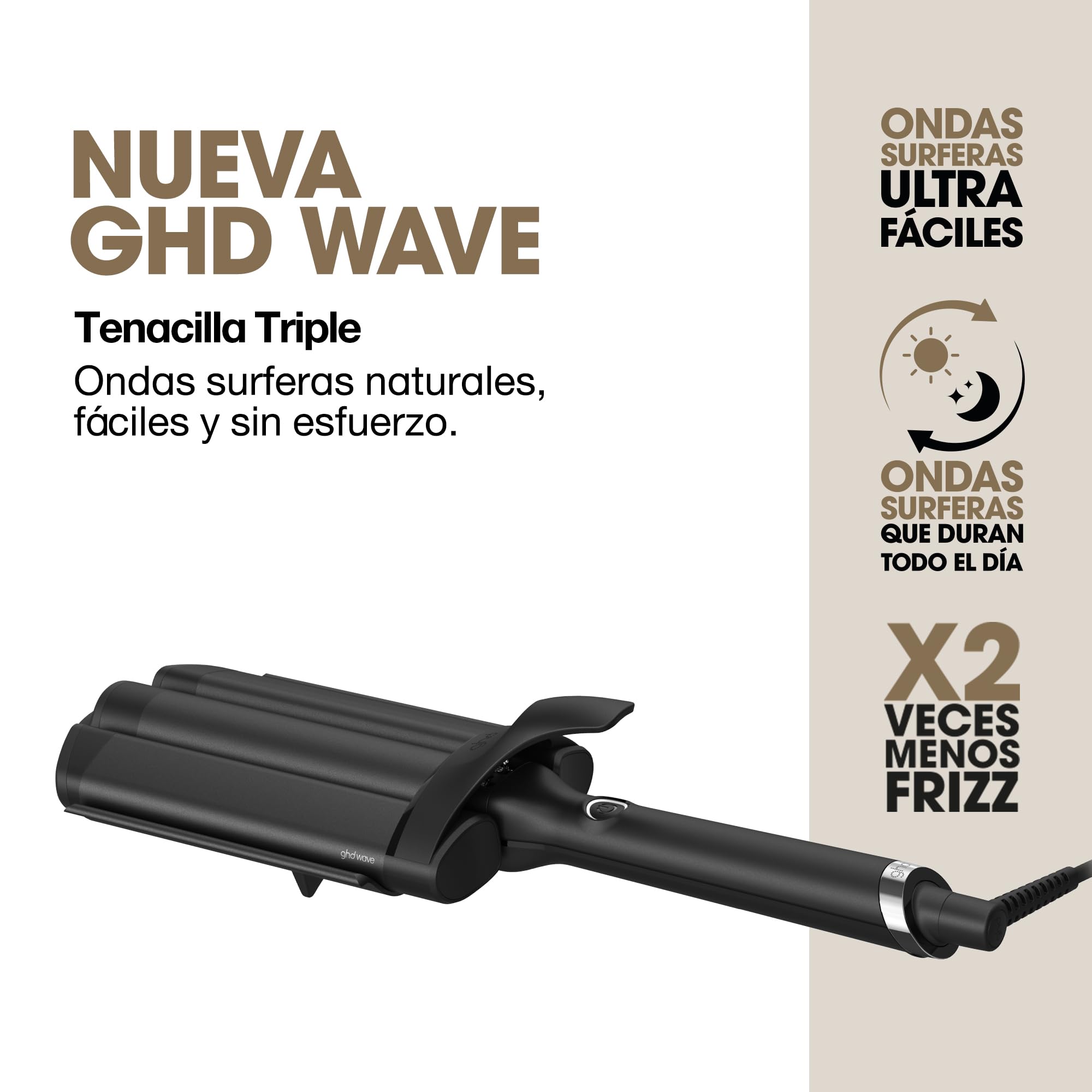 ghd Triple Wave - Tenacilla Profesional con Tres Cilindros Ergonómicos de 32mm, Ondas Surferas y Duraderas - Para Todo Tipo de Cabello - (Enchufe Europeo)