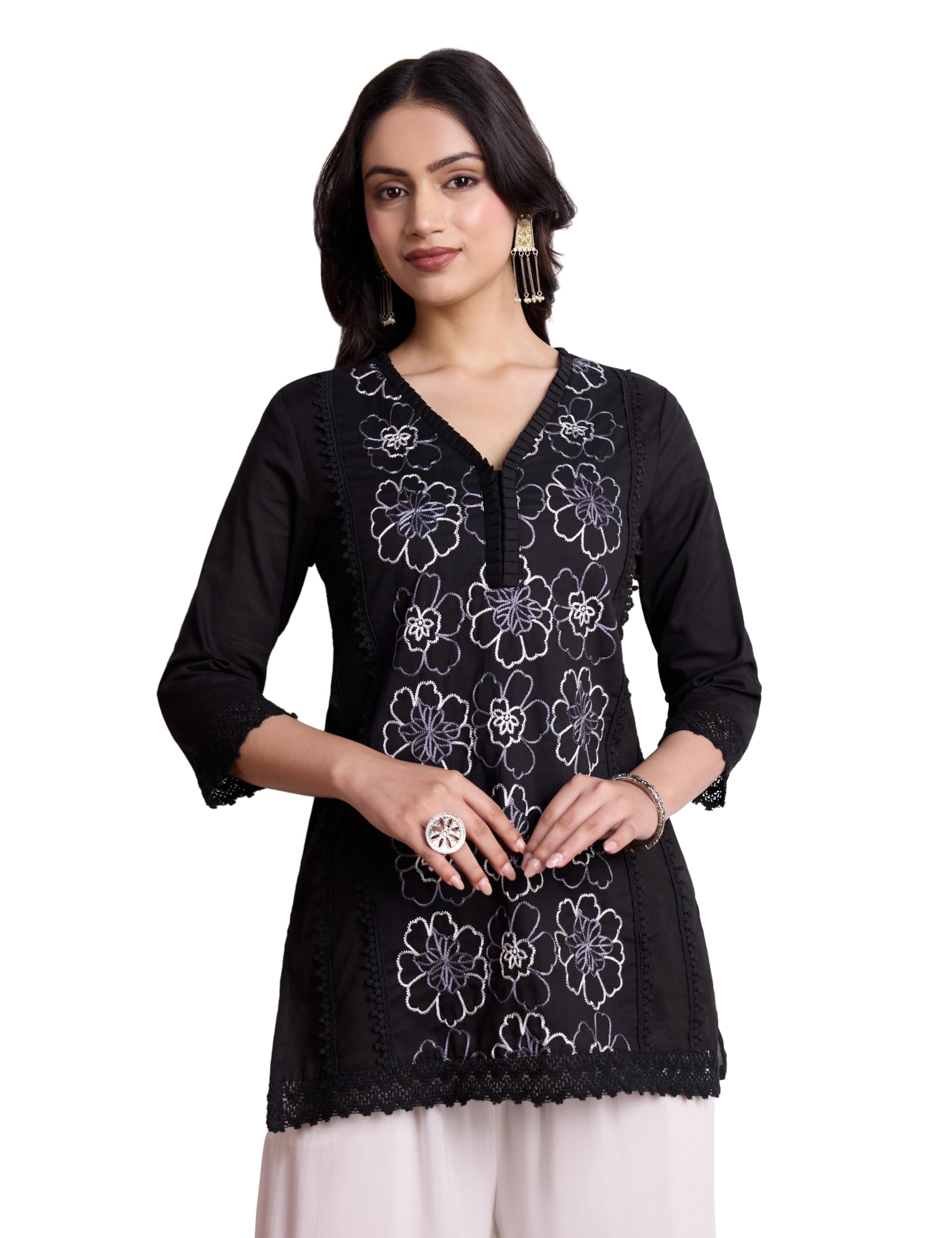 amazon brand - myx Women's Pure Cotton Embroidered Short Kurti | Tunic | Short Kurta (Available in Plus Sizes)-picture-35