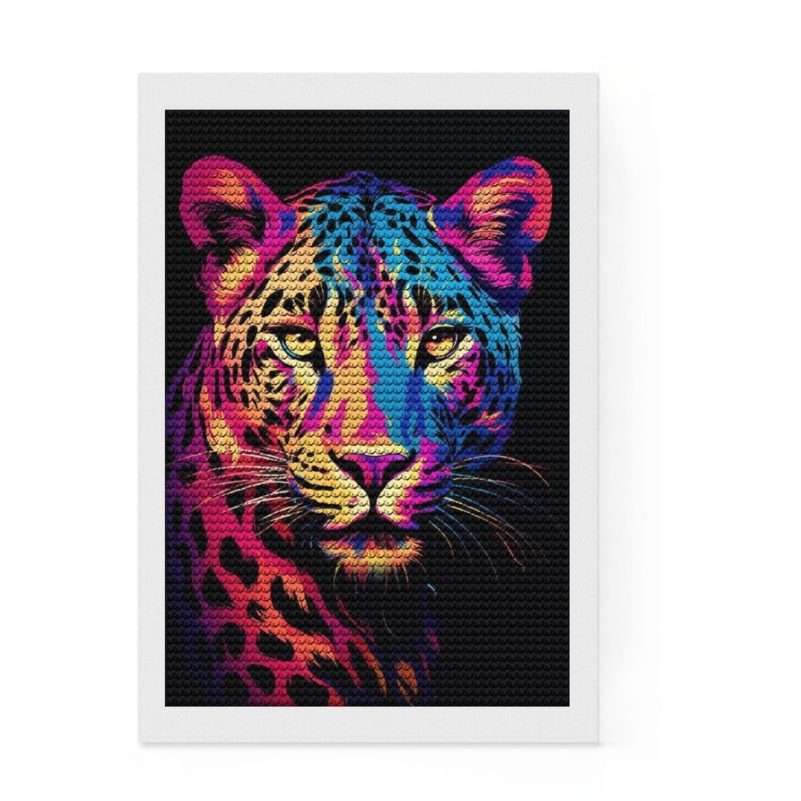 Junmoney Neon Jaguar Full Drill Diamond Painting Kit 8"x12", for Creative Relaxation, Printed Canvas, Farmhouse Decor, Christmas Gift