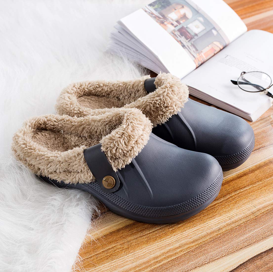CELANDA Pantofole Invernali Donna Uomo Zoccoli e Sabot Unisex Ciabatte da casa Impermeabile Antiscivolo Scarpe da Giardino All'aperto/Interno,GR.35-47