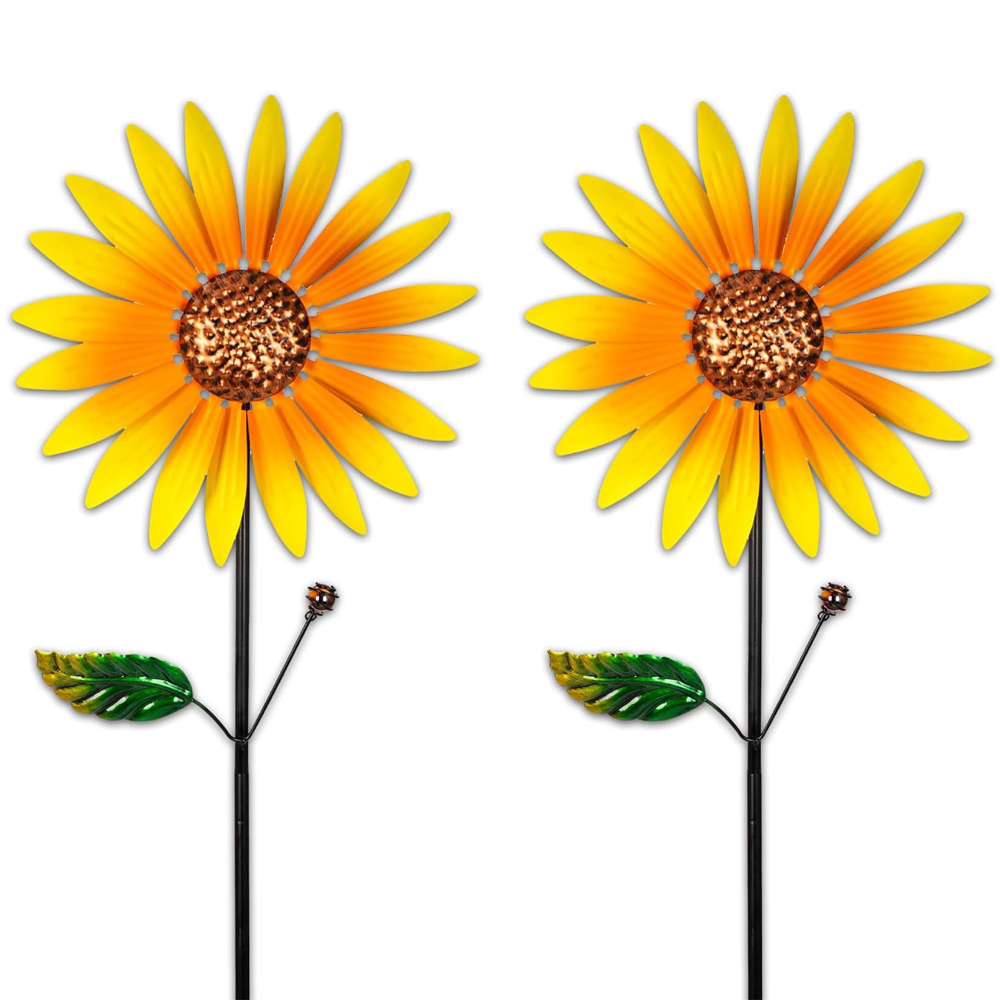 2 Pezzi Girandole da Giardino in Metallo, 160cm Mulino a Vento da Esterno, Scultura Cinetica a Doppia Rotazione - Forma di Girasole